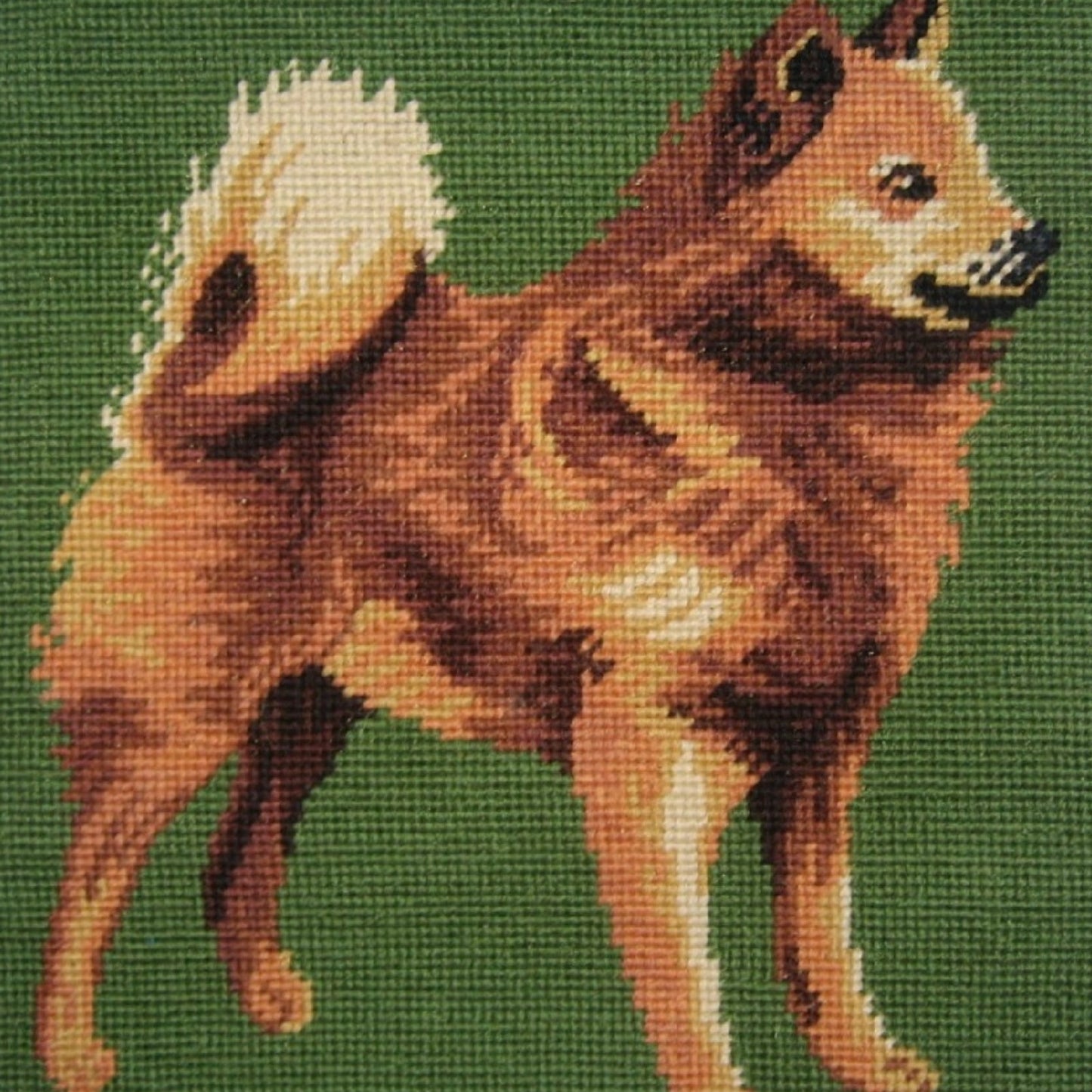 Handmade Wool Needlepoint Pillow Cover - Decorative Throw Cushion Cover - Vintage Floral Embroidery Design Finnish Spitz