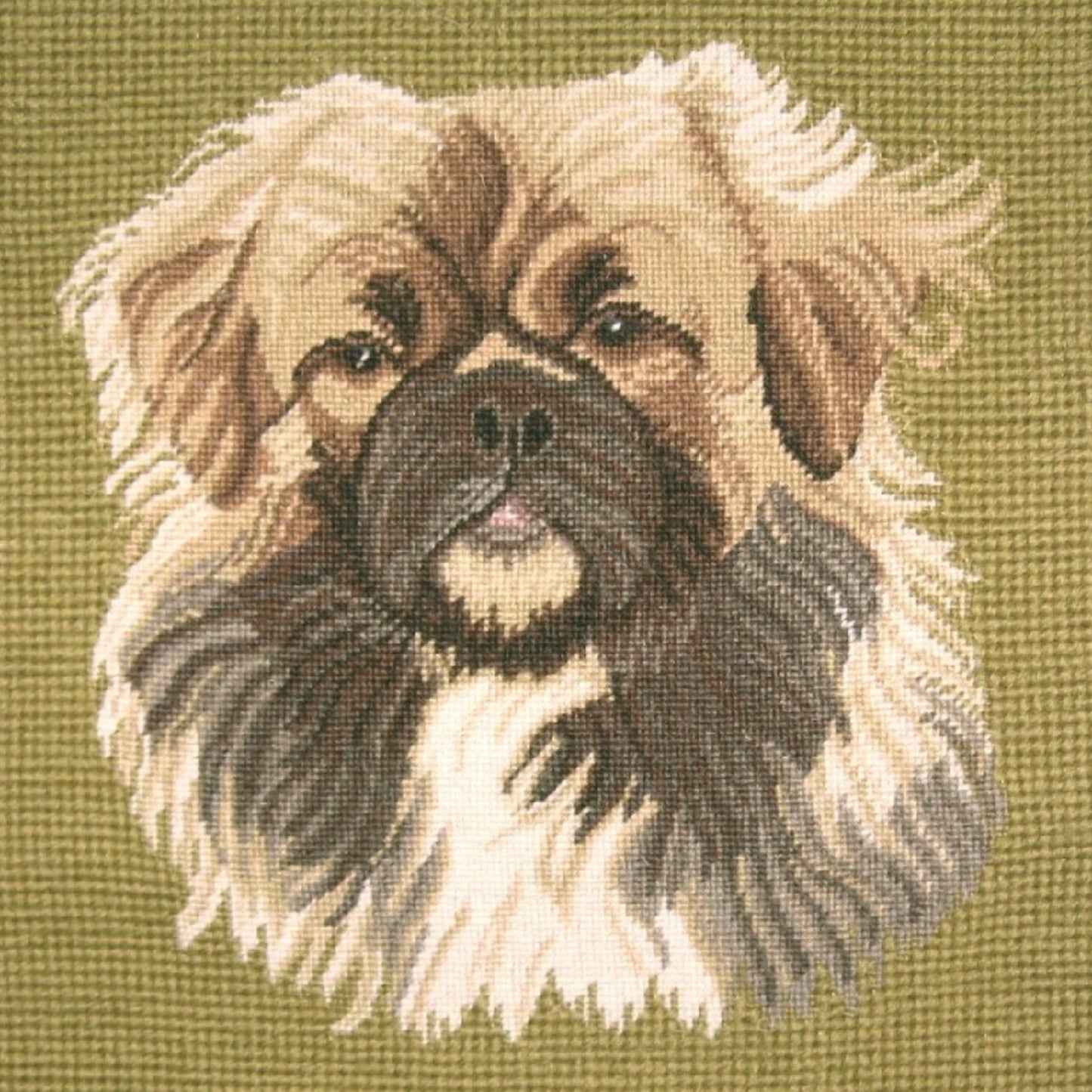 Handmade Wool Needlepoint Pillow Cover - Decorative Throw Cushion Cover - Vintage Floral Embroidery Design  Pekinese