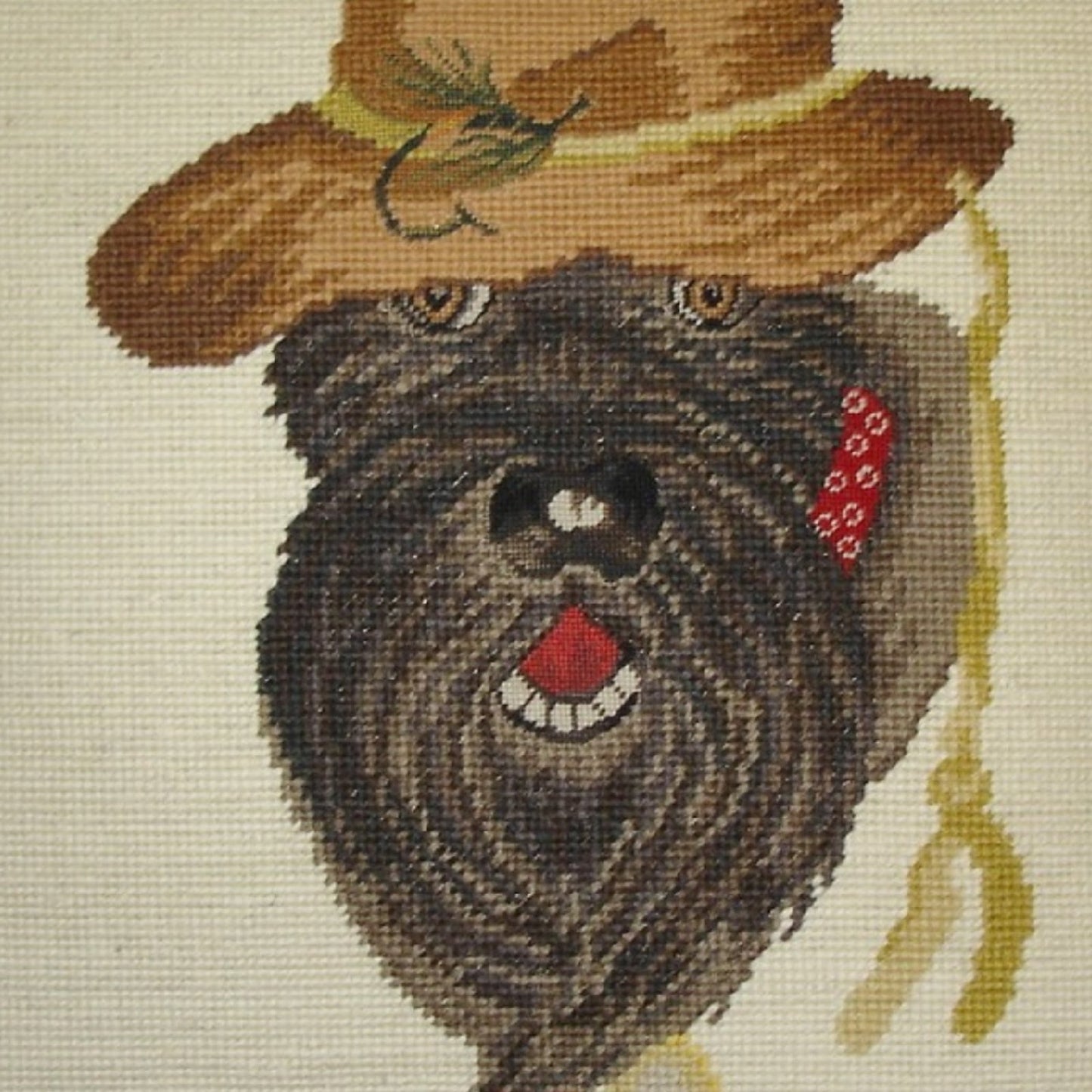 Handmade Wool Needlepoint Pillow Cover - Decorative Throw Cushion Cover - Vintage Floral Embroidery Design on , Pams 1st Schnauzer