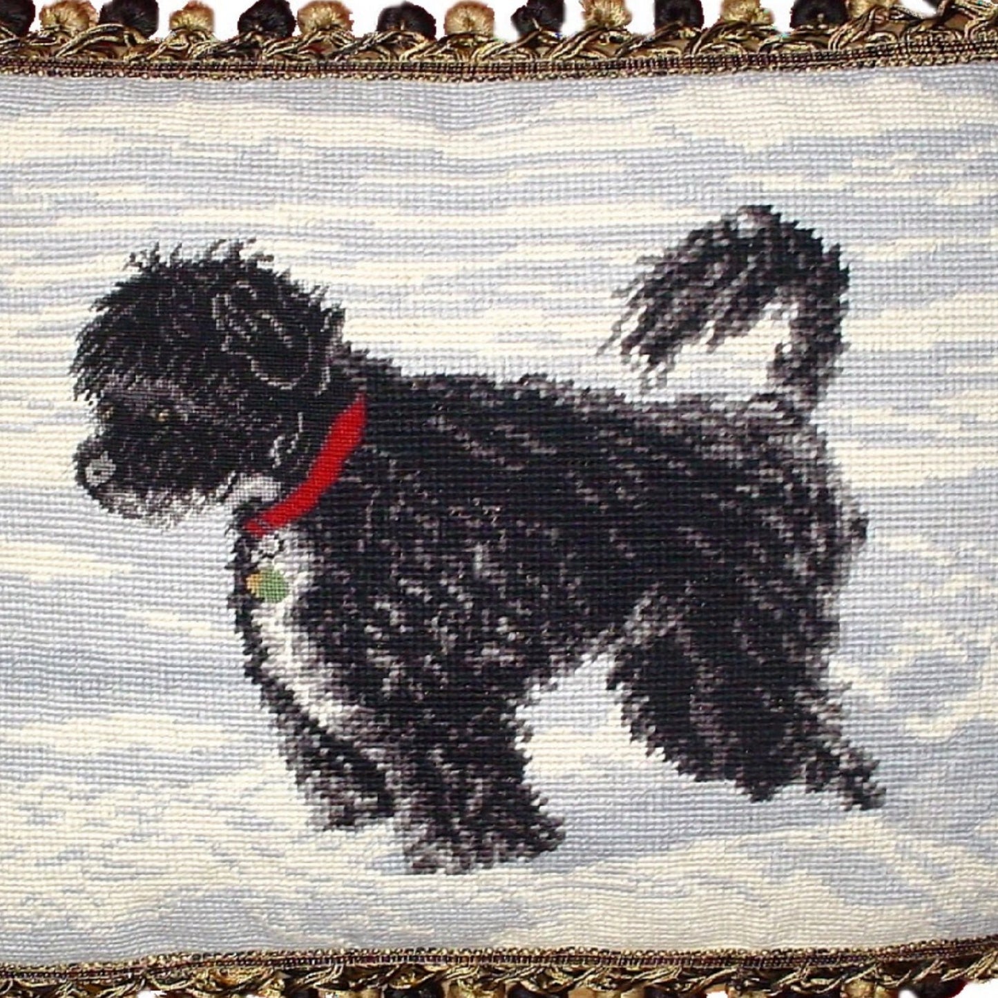 Handmade Wool Needlepoint Pillow Cover - Decorative Throw Cushion Cover - Vintage Floral Embroidery Design on WaterSpaniels face others 2 color tassels