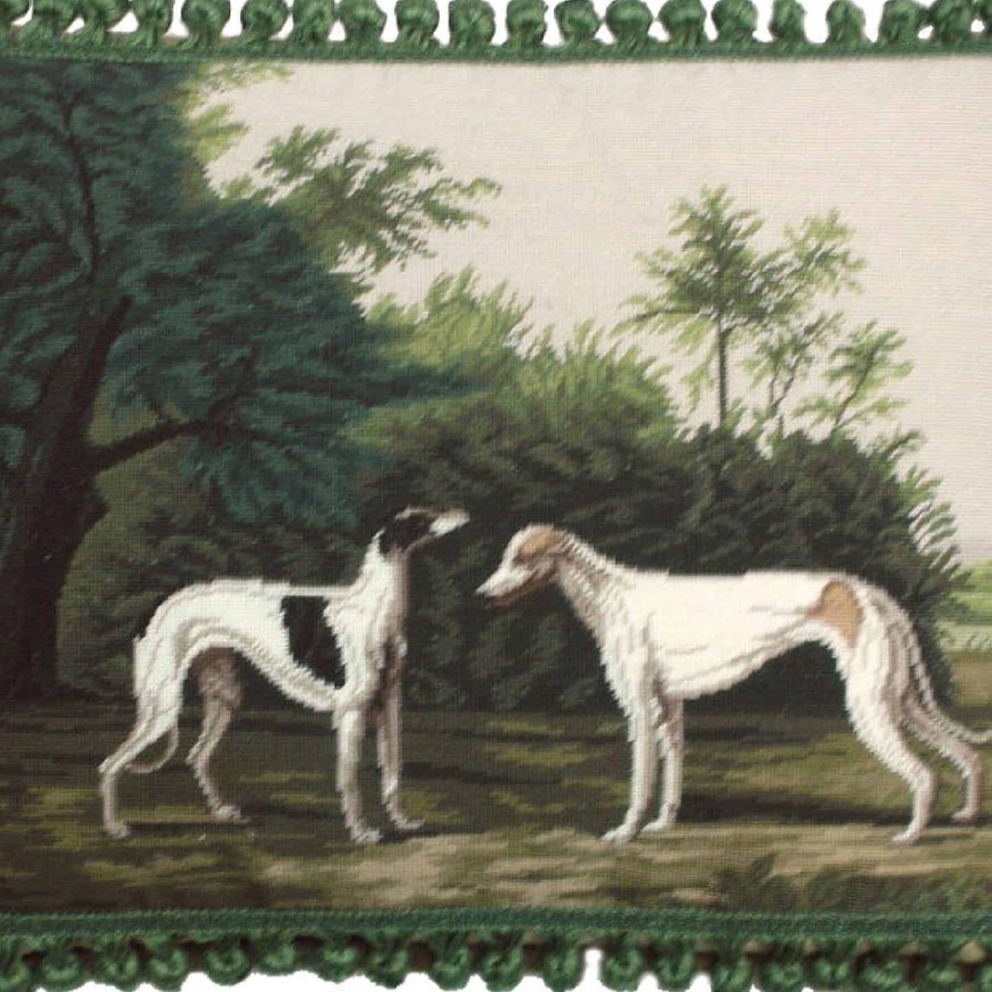 Handmade Wool Needlepoint Pillow Cover - Decorative Throw Cushion Cover - Vintage Floral Embroidery Design  2 Greyhound with tassels