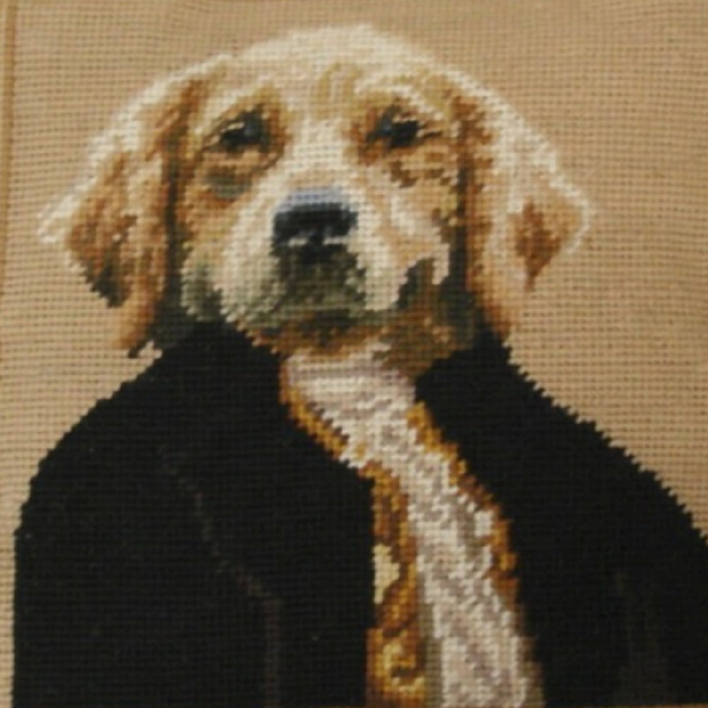 Handmade Wool Needlepoint Pillow Cover - Decorative Throw Cushion Cover - Vintage Floral Embroidery Design Mr Dog a