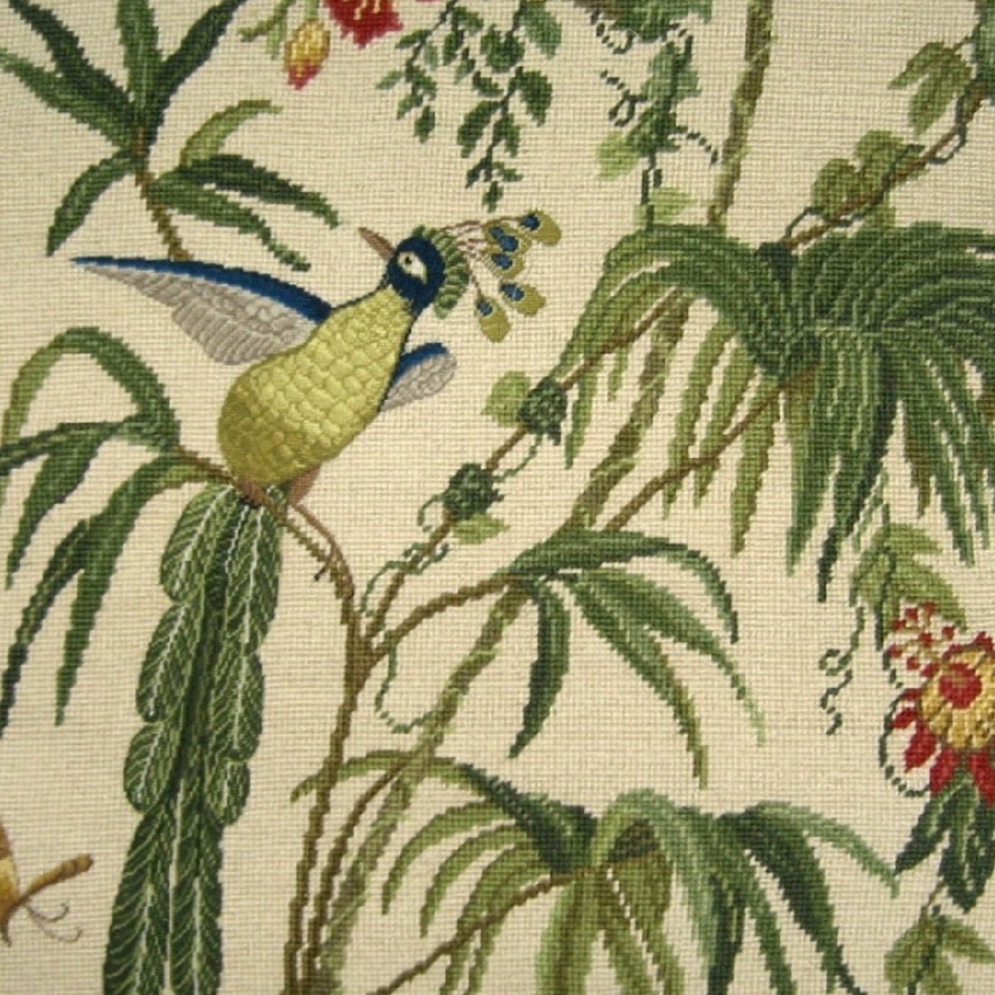 Handmade Wool Needlepoint Pillow Cover - Decorative Throw Cushion Cover - Vintage Floral Embroidery Design  blue phoenix with tassel