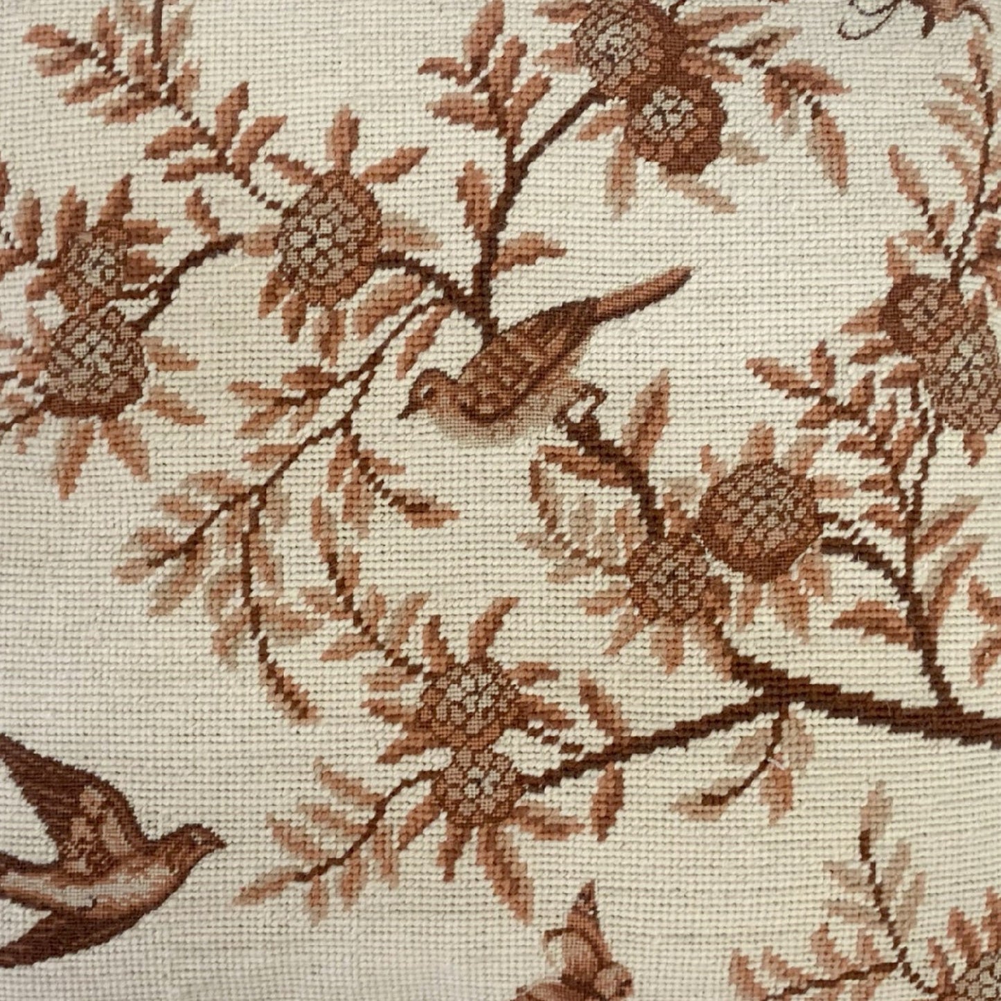 Handmade Wool Needlepoint Pillow Cover - Decorative Throw Cushion Cover - Vintage Floral Embroidery Design  antique tree  swallows butterfliers with tassels