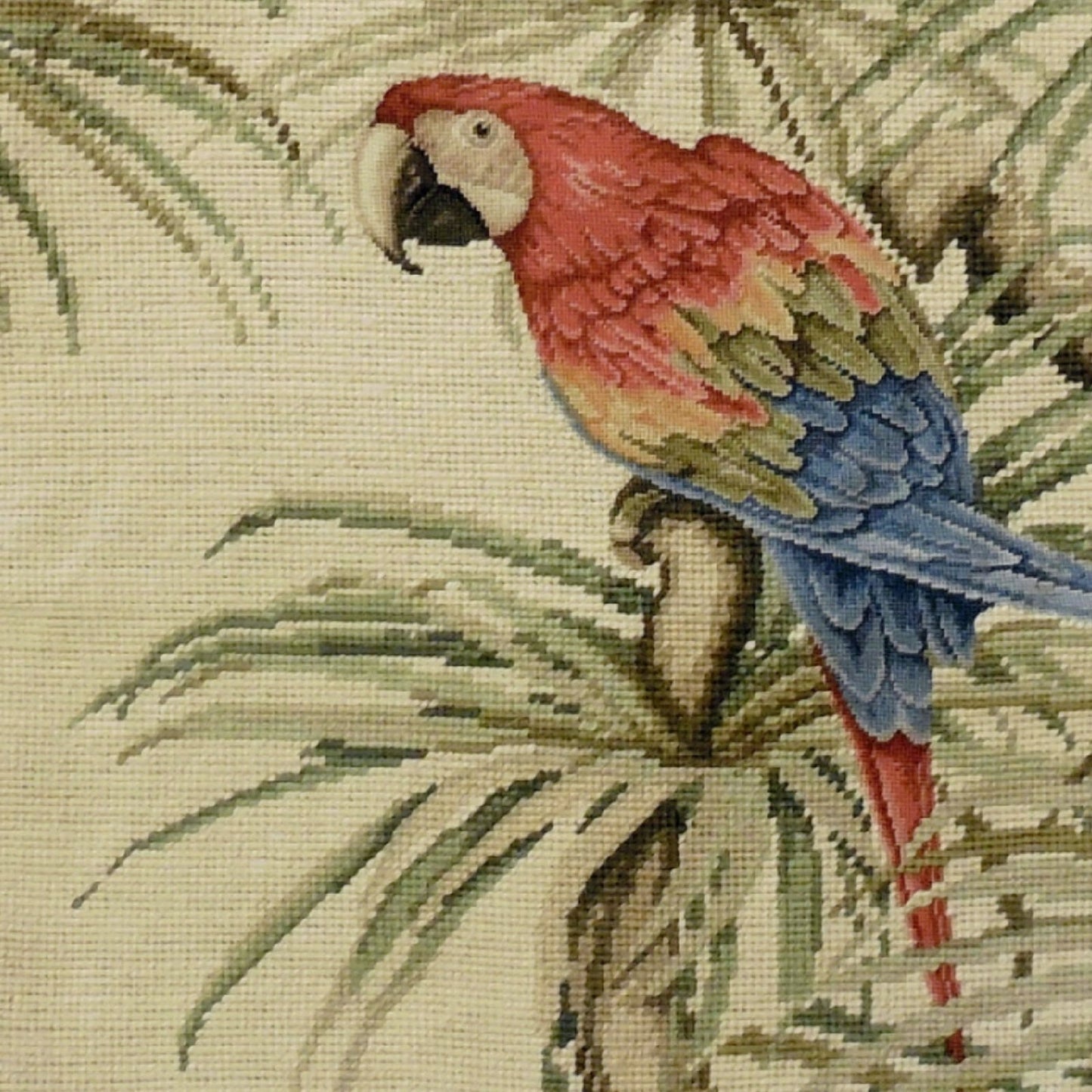 Handmade Wool Needlepoint Pillow Cover - Decorative Throw Cushion Cover - Vintage Floral Embroidery Design parrot with tassels