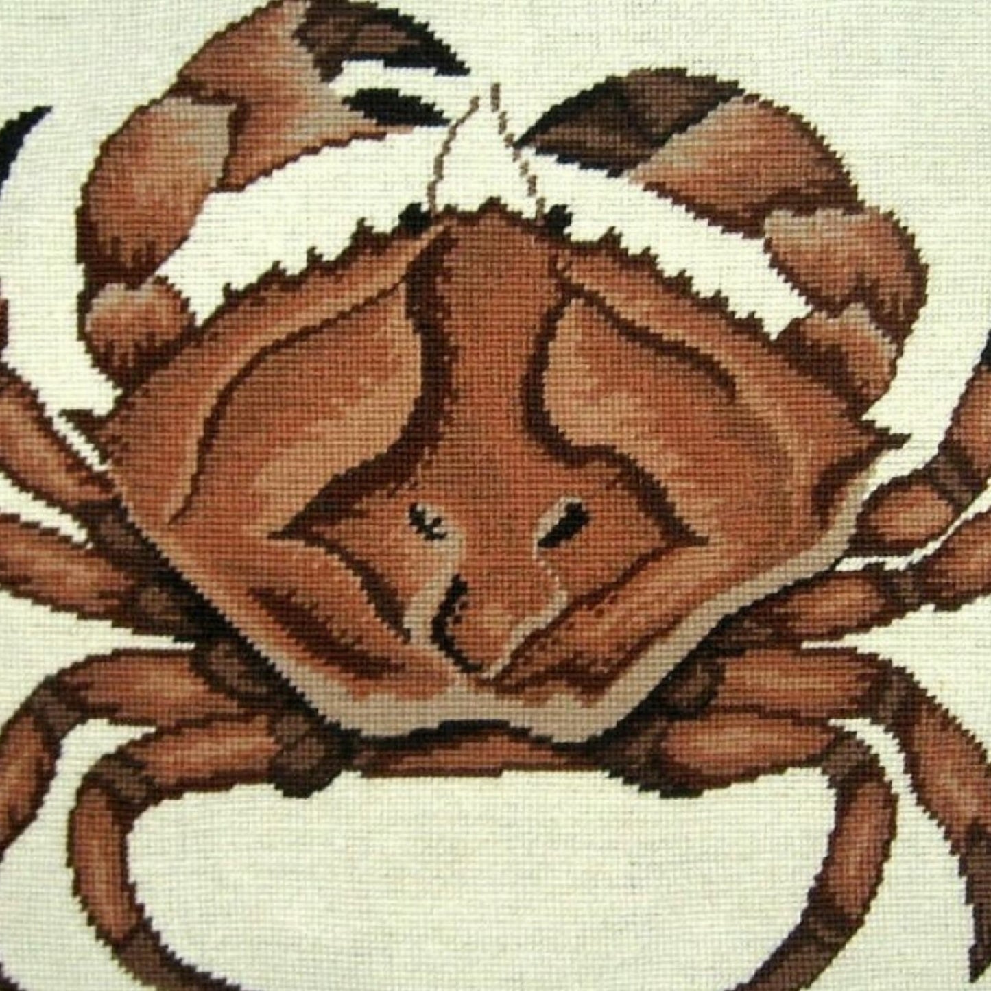 Handmade Wool Needlepoint Pillow Cover - Decorative Throw Cushion Cover - Vintage Floral Embroidery Design brown crab with cording