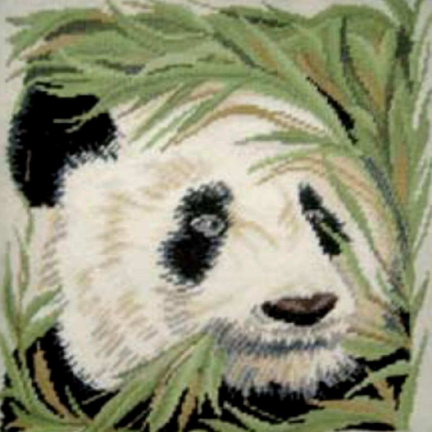 Handmade Wool Needlepoint Pillow Cover - Decorative Throw Cushion Cover - Vintage Floral Embroidery Design panda with banboom 2 color tassels