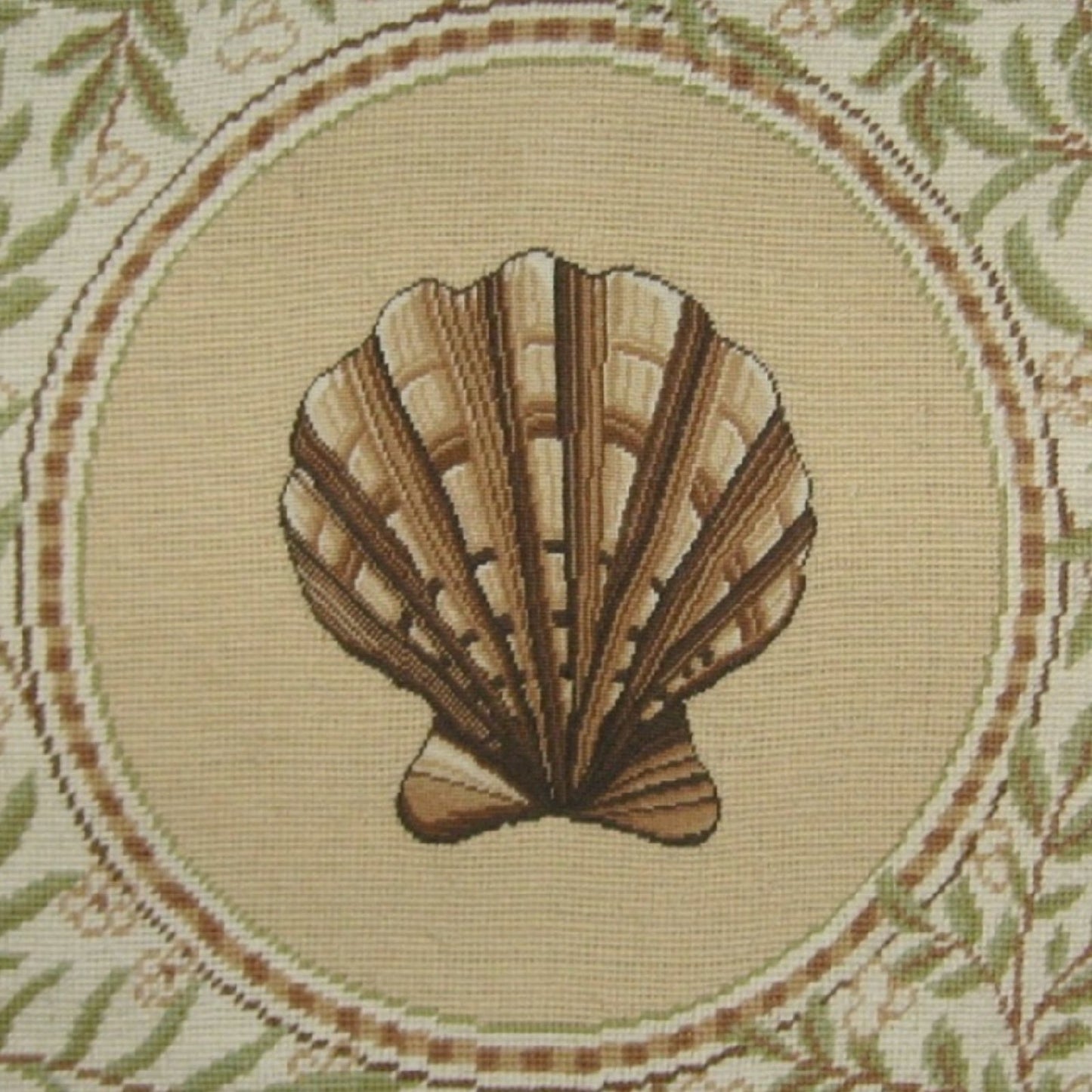 Handmade Wool Needlepoint Pillow Cover - Decorative Throw Cushion Cover - Vintage Floral Embroidery Design fan shell with back and tassels