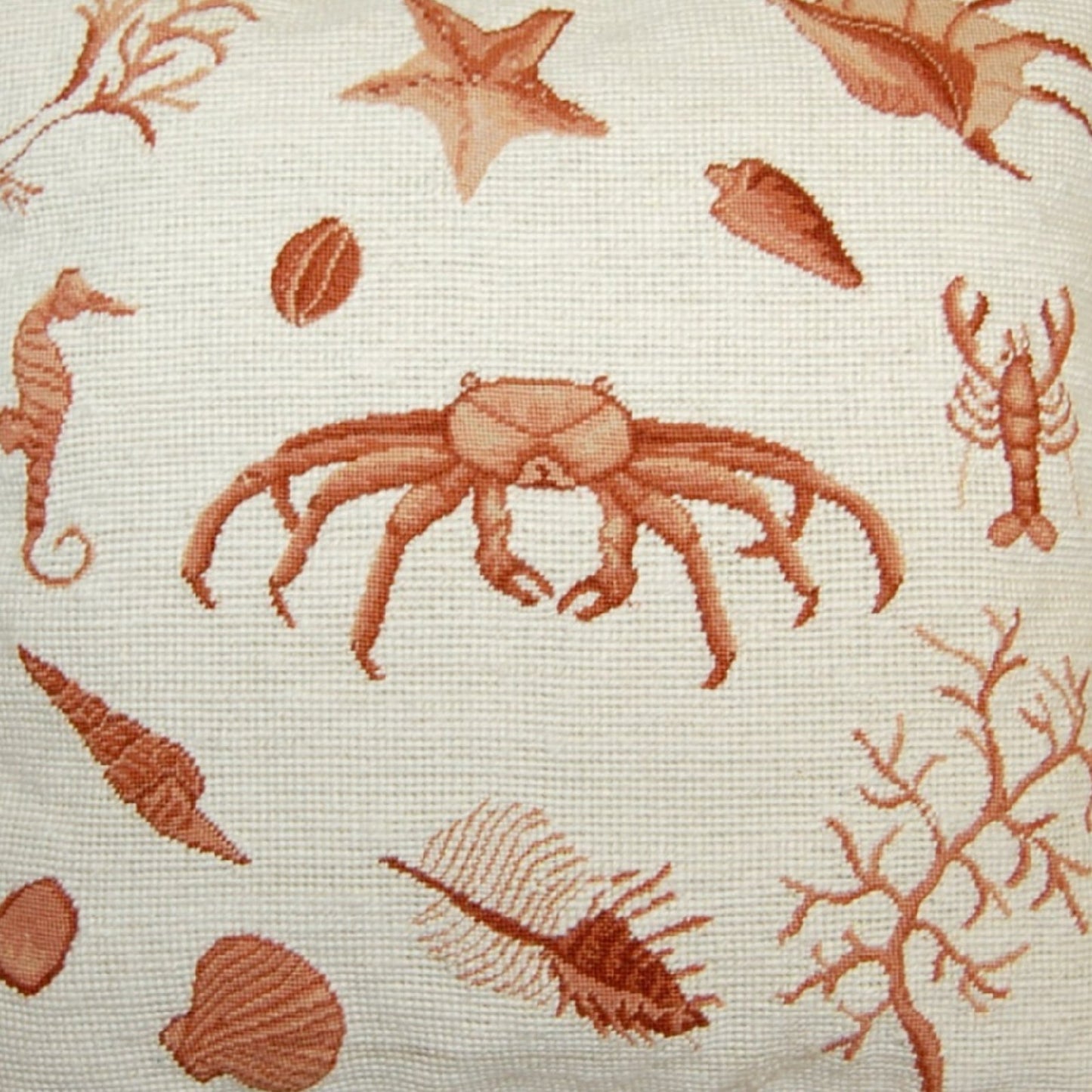 Handmade Wool Needlepoint Pillow Cover - Decorative Throw Cushion Cover - Vintage Floral Embroidery Design Fienst  brown crab with tassels