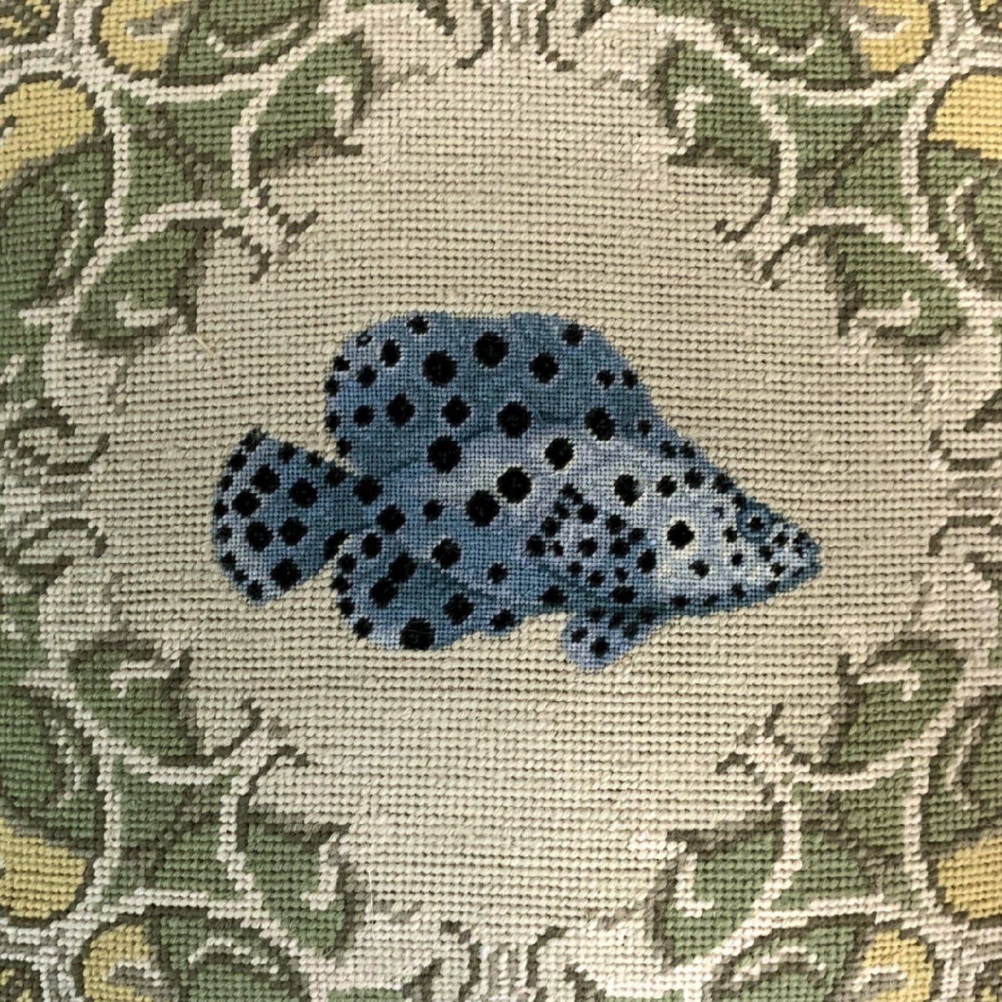 Handmade Wool Needlepoint Pillow Cover - Decorative Throw Cushion Cover - Vintage Floral Embroidery Designtropical fish-Clown Trigger yellow frame checker cording