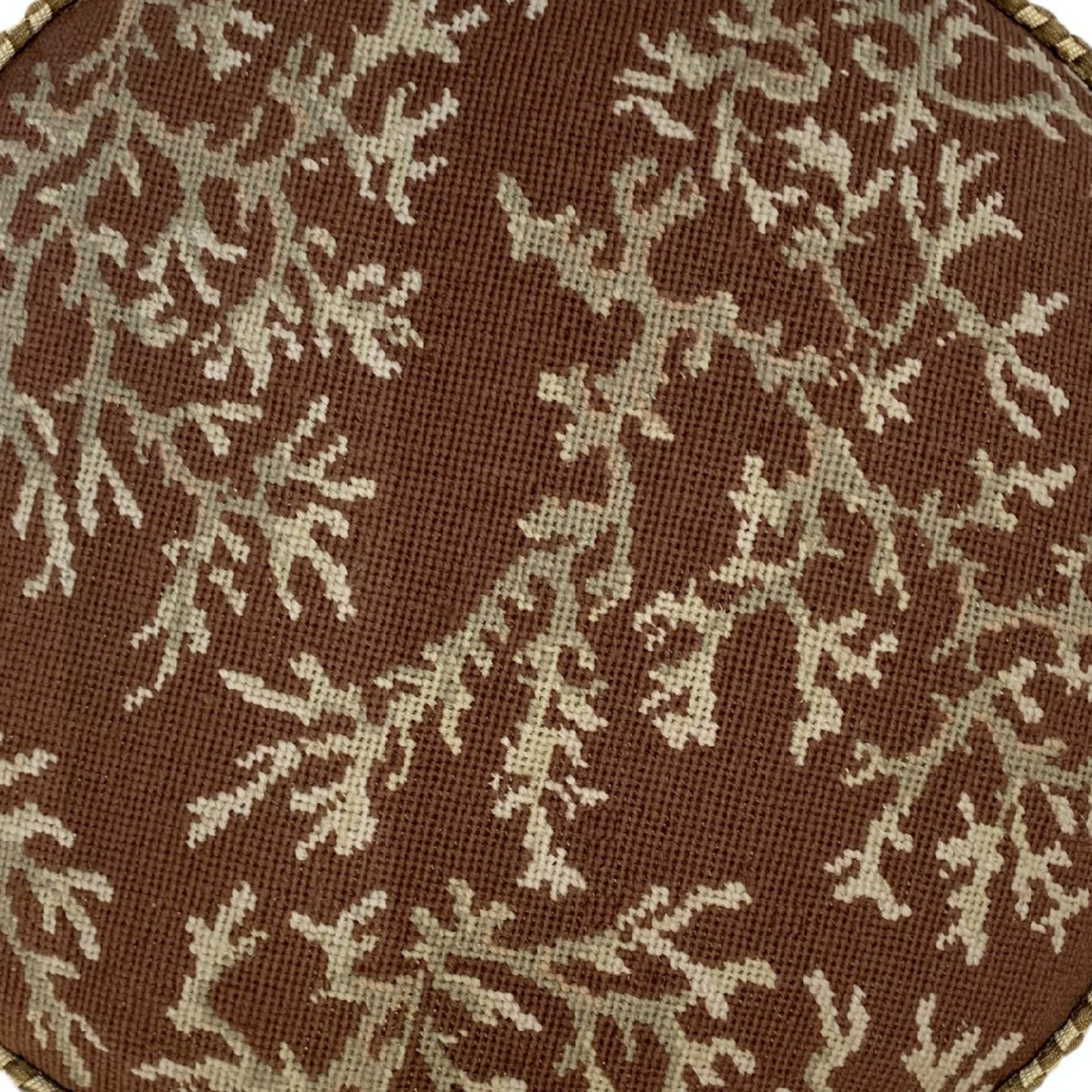 Handmade Wool Needlepoint Pillow Cover - Decorative Throw Cushion Cover - Vintage Floral Embroidery Design ivory coral brown background with cording