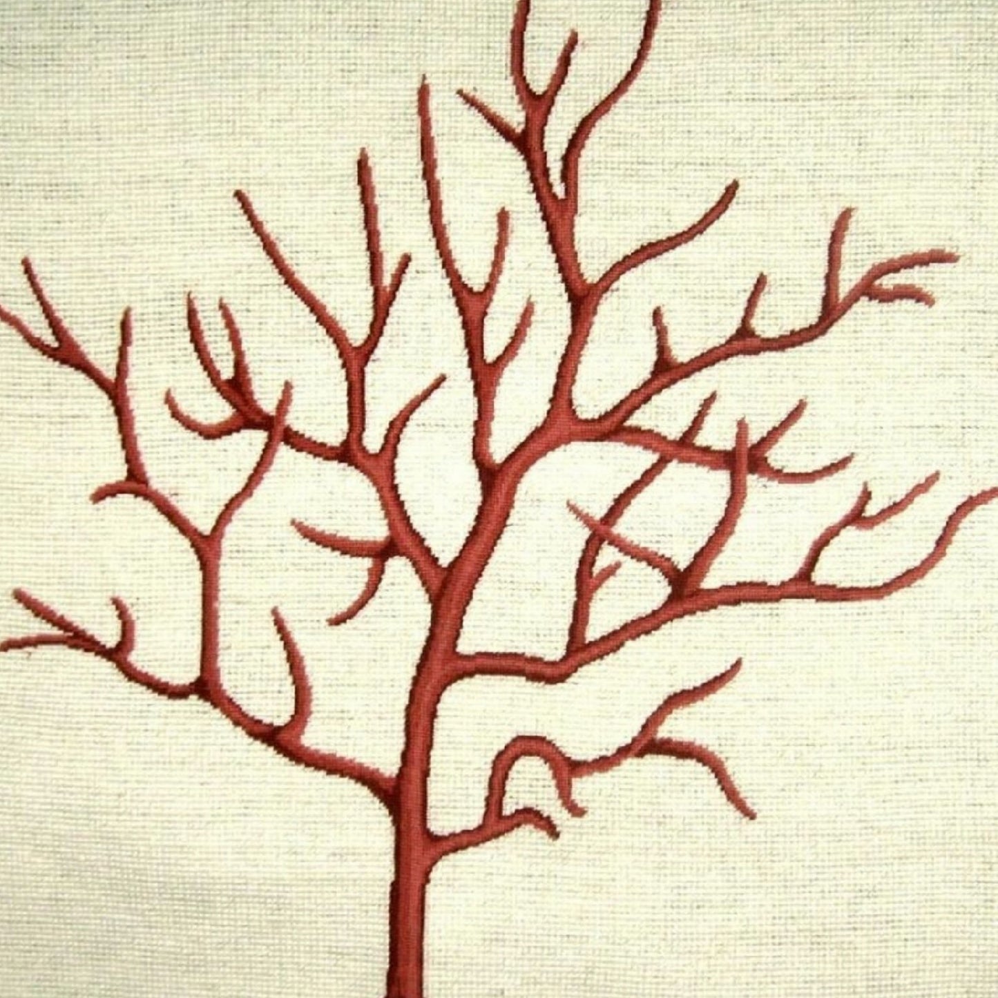 Handmade Wool Needlepoint Pillow Cover - Decorative Throw Cushion Cover - Vintage Floral Embroidery Design red small coral with cording