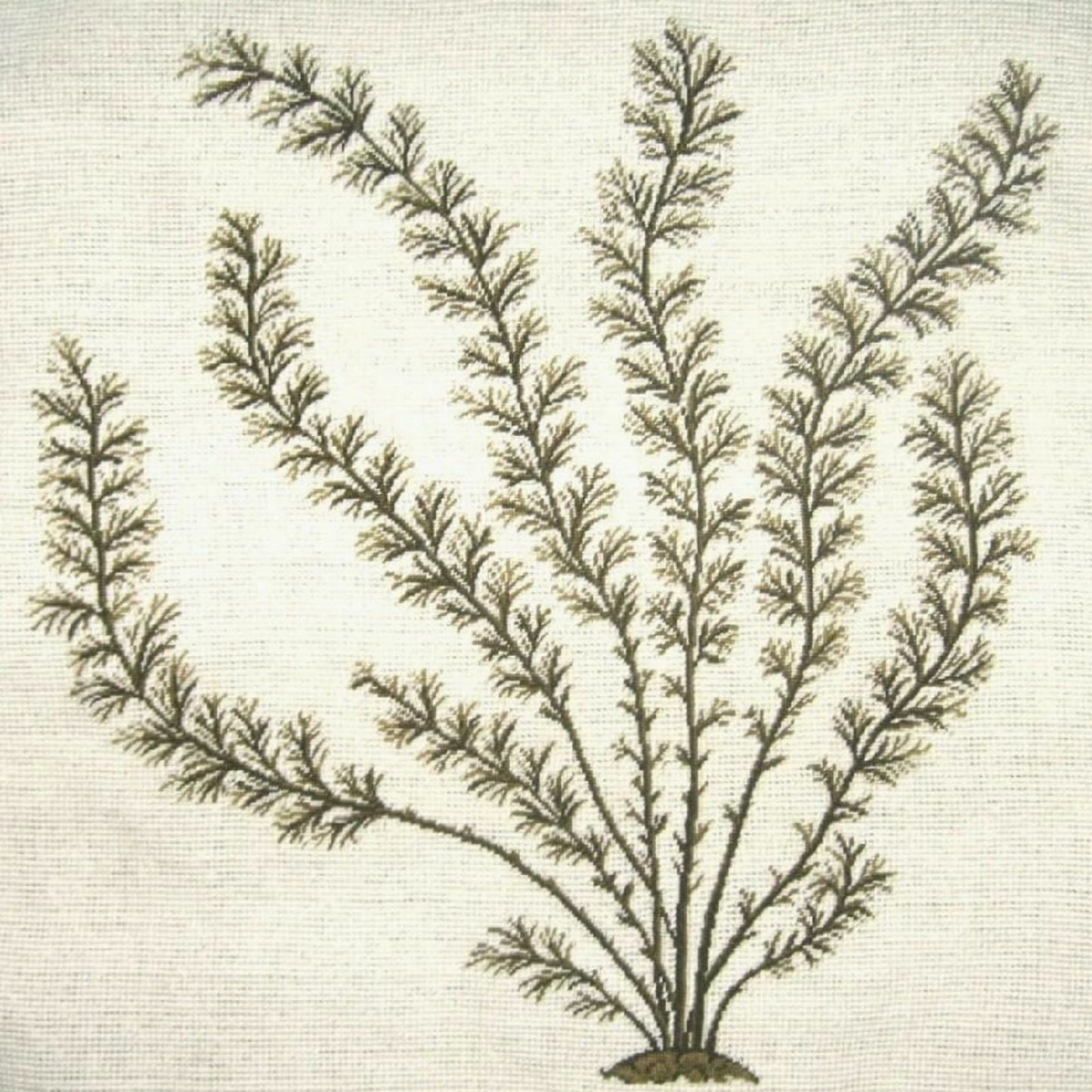 Handmade Wool Needlepoint Pillow Cover - Decorative Throw Cushion Cover - Vintage Floral Embroidery Design seaweeds green Marestail with cording