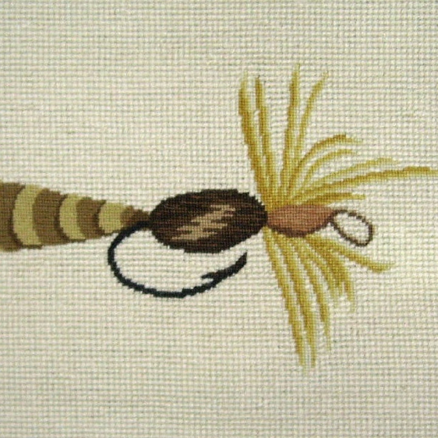 Handmade Wool Needlepoint Pillow Cover - Decorative Throw Cushion Cover - Vintage Floral Embroidery Design yellow-brown fish-hook