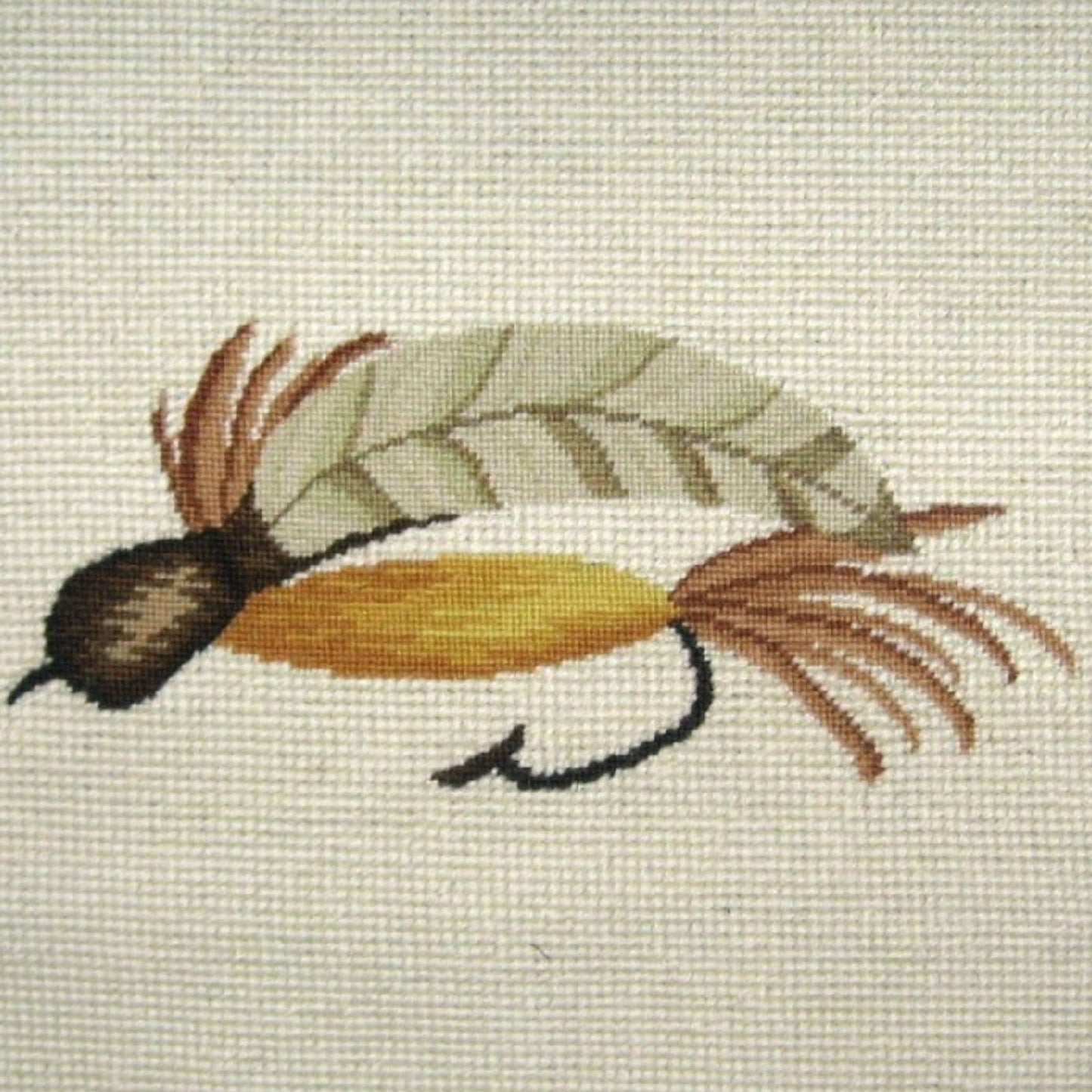 Handmade Wool Needlepoint Pillow Cover - Decorative Throw Cushion Cover - Vintage Floral Embroidery Design Fienst  white feather fish-hook