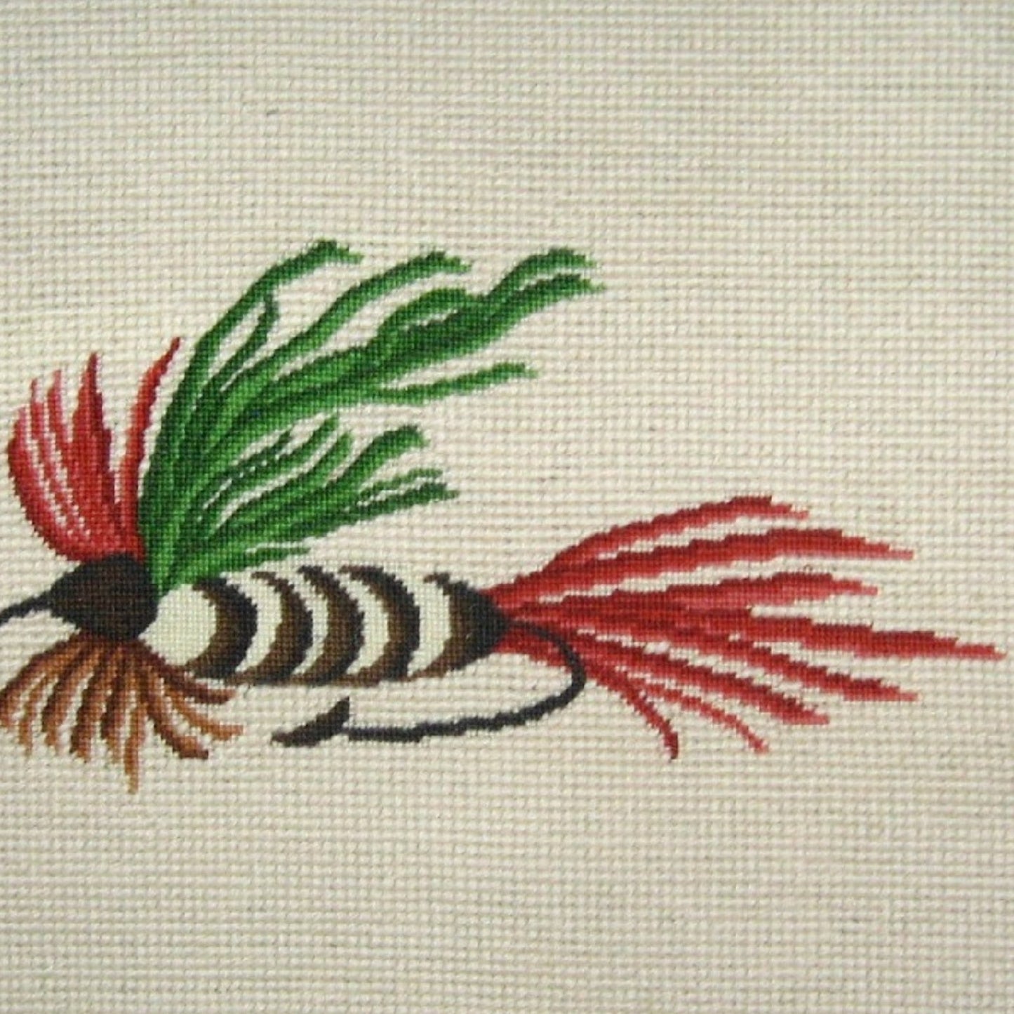 Handmade Wool Needlepoint Pillow Cover - Decorative Throw Cushion Cover - Vintage Floral Embroidery Design Fienst  red-green fish-hook