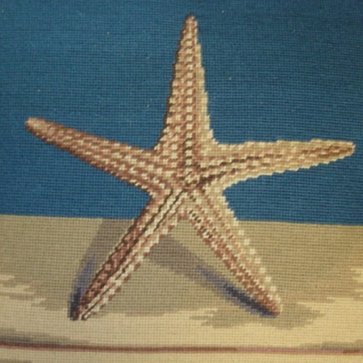 Handmade Wool Needlepoint Pillow Cover - Decorative Throw Cushion Cover - Vintage Floral Embroidery Design sea star with 2 color tassel