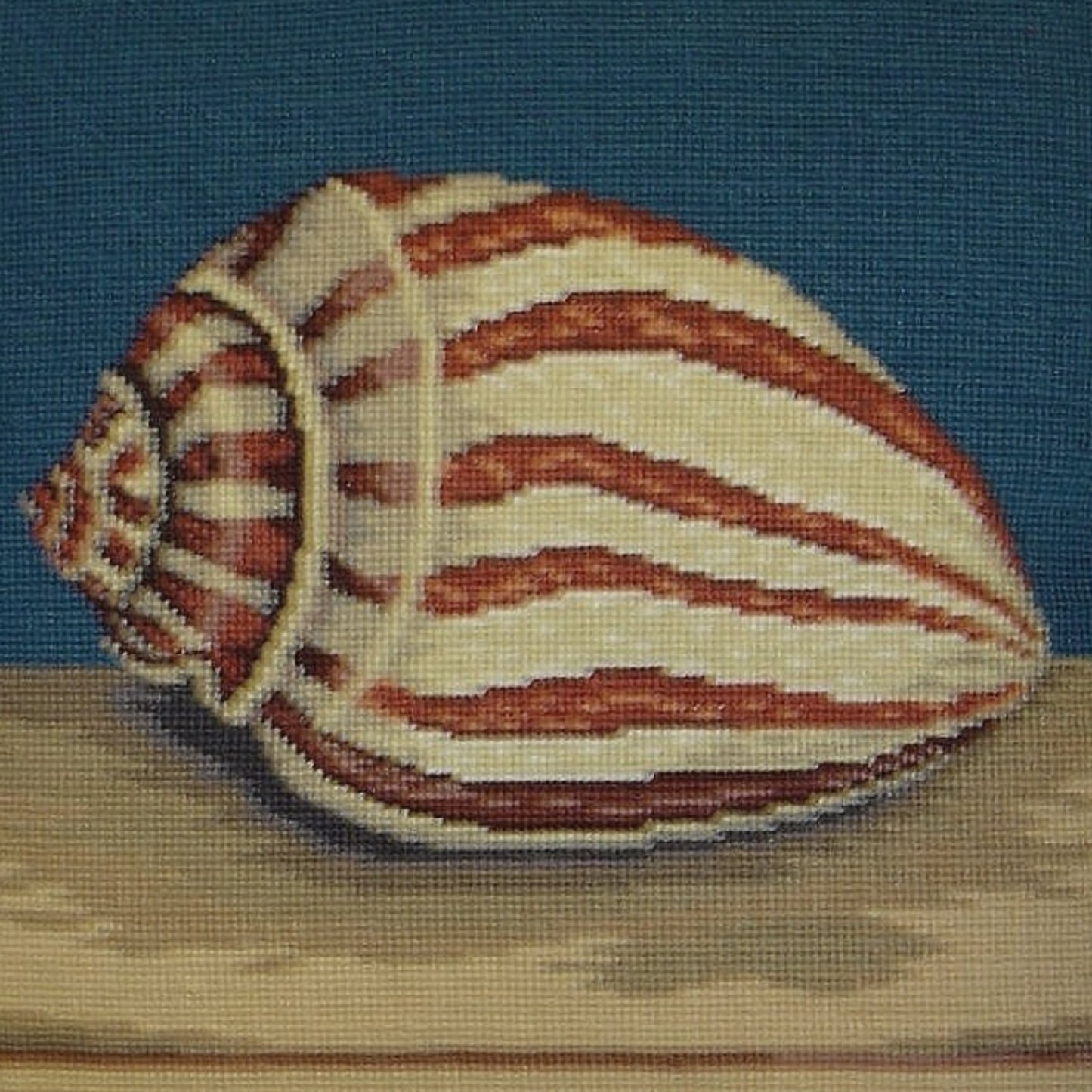 Handmade Wool Needlepoint Pillow Cover - Decorative Throw Cushion Cover - Vintage Floral Embroidery Design sea tigershell with 2 color tassel