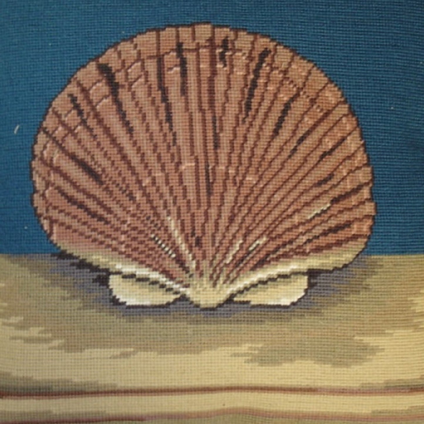 Handmade Wool Needlepoint Pillow Cover - Decorative Throw Cushion Cover - Vintage Floral Embroidery Design sea fanshell with 2 color tassel