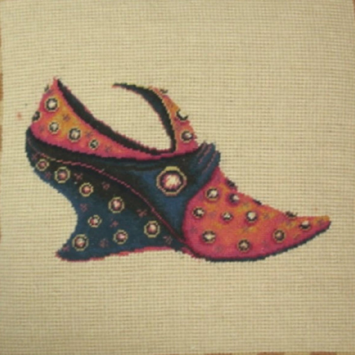 Handmade Wool Needlepoint Pillow Cover - Decorative Throw Cushion Cover - Vintage Floral Embroidery Design carton shoe badge background with 2 color cording