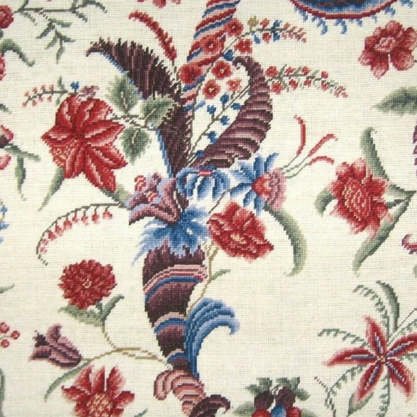 Handmade Wool Needlepoint Pillow Cover - Decorative Throw Cushion Cover - Vintage Floral Embroidery Design  tropical floral with cording 1