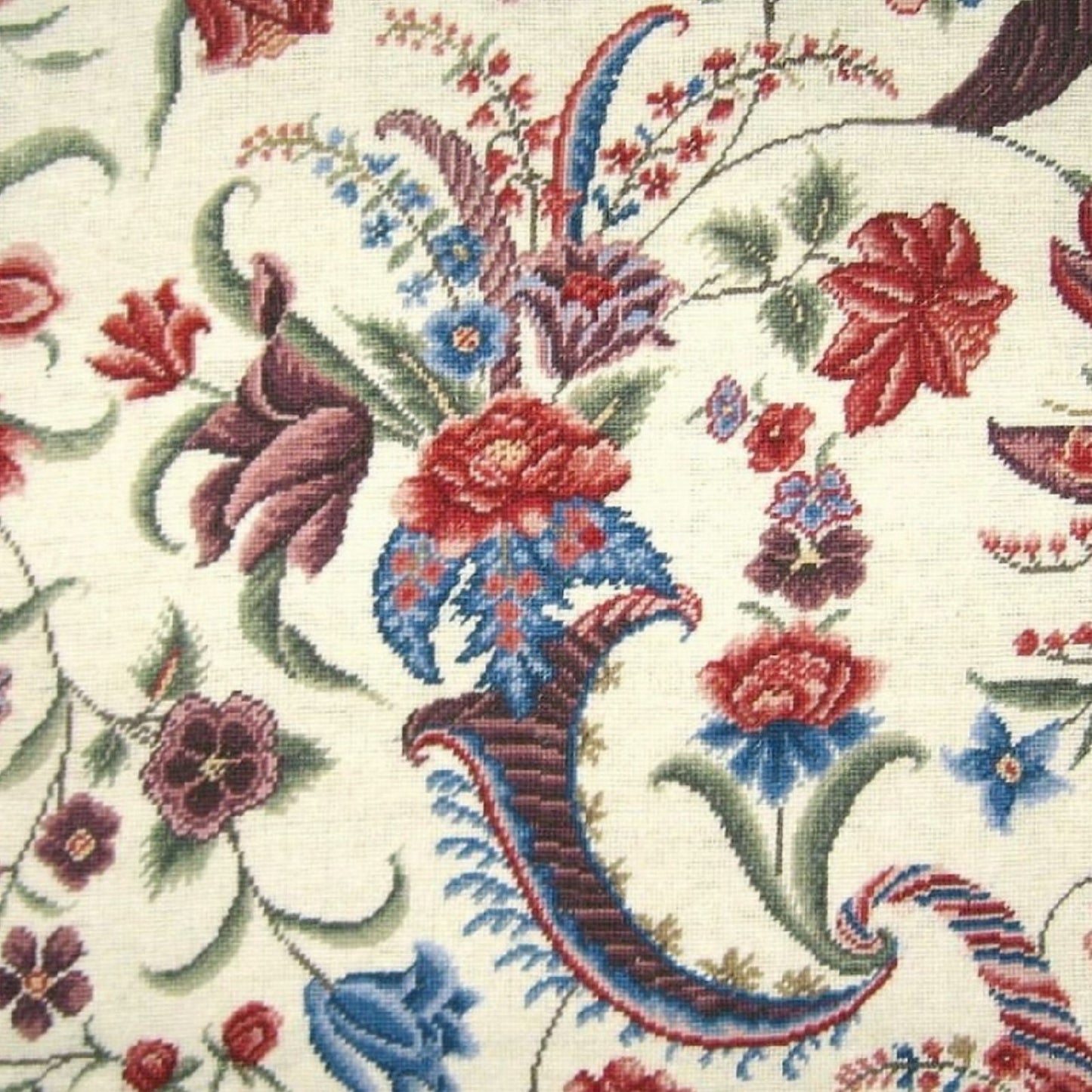 Handmade Wool Needlepoint Pillow Cover - Decorative Throw Cushion Cover - Vintage Floral Embroidery Design  tropical floral with cording