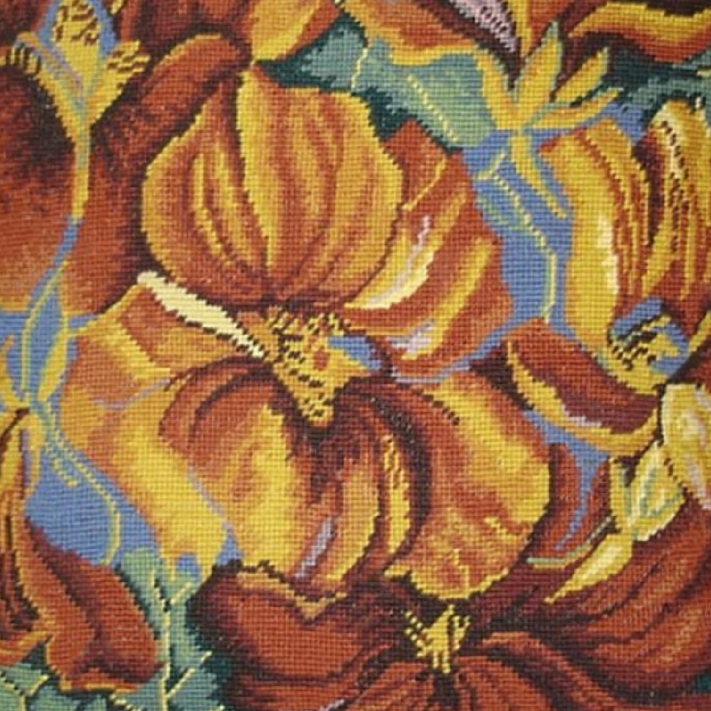 Handmade Wool Needlepoint Pillow Cover - Decorative Throw Cushion Cover - Vintage Floral Embroidery Design tiger Orchard with gold tassels