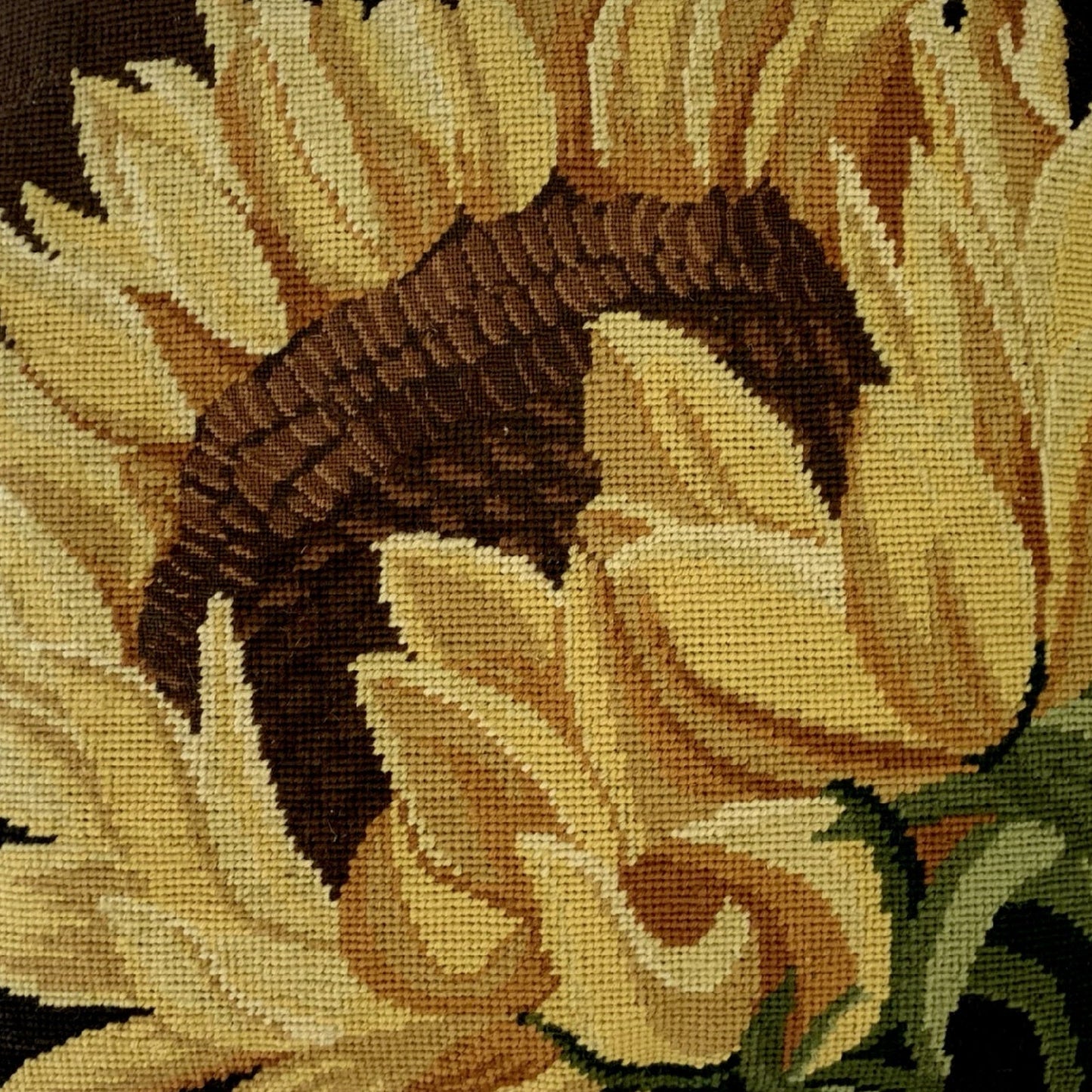 Handmade Wool Needlepoint Pillow Cover - Decorative Throw Cushion Cover - Vintage Floral Embroidery Designon yellow sunflower with tassels