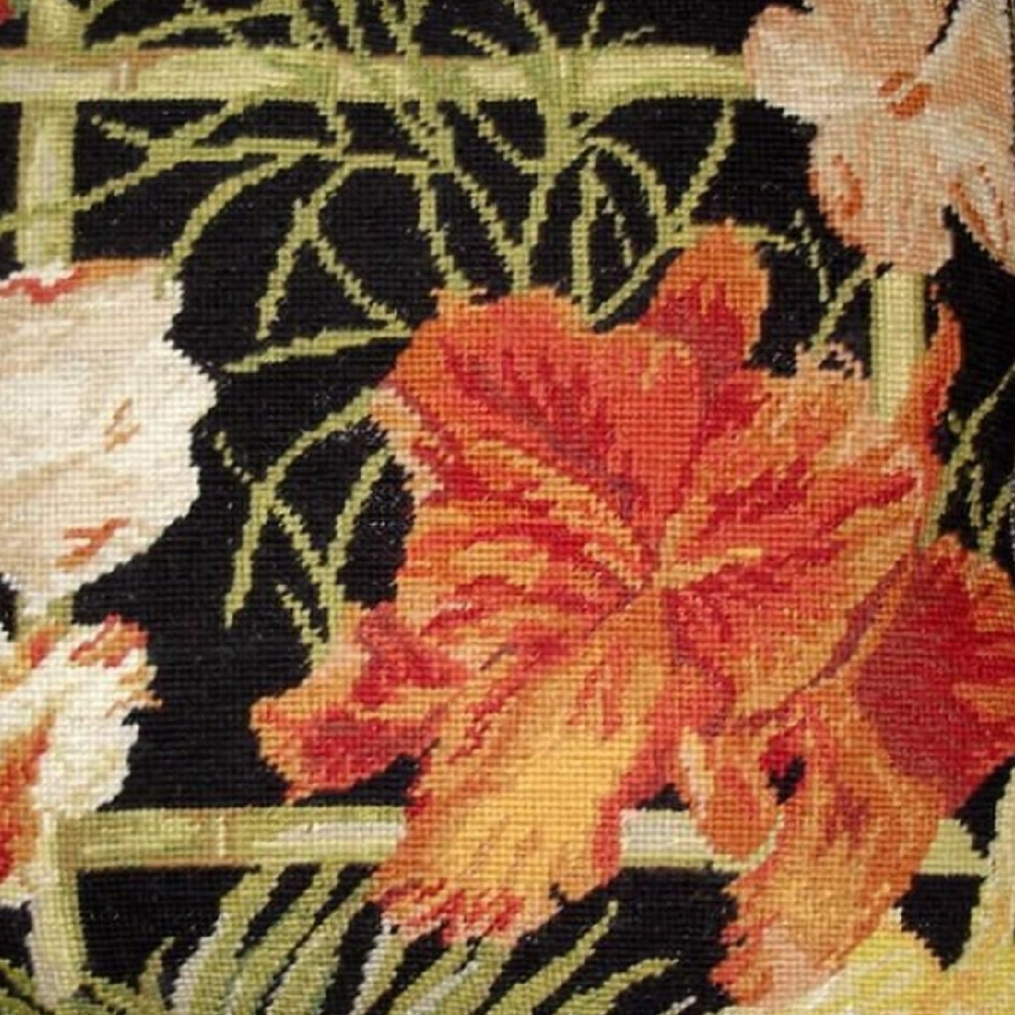 Handmade Wool Needlepoint Pillow Cover - Decorative Throw Cushion Cover - Vintage Floral Embroidery Design blackback banboo frame red lily 3 color tassels