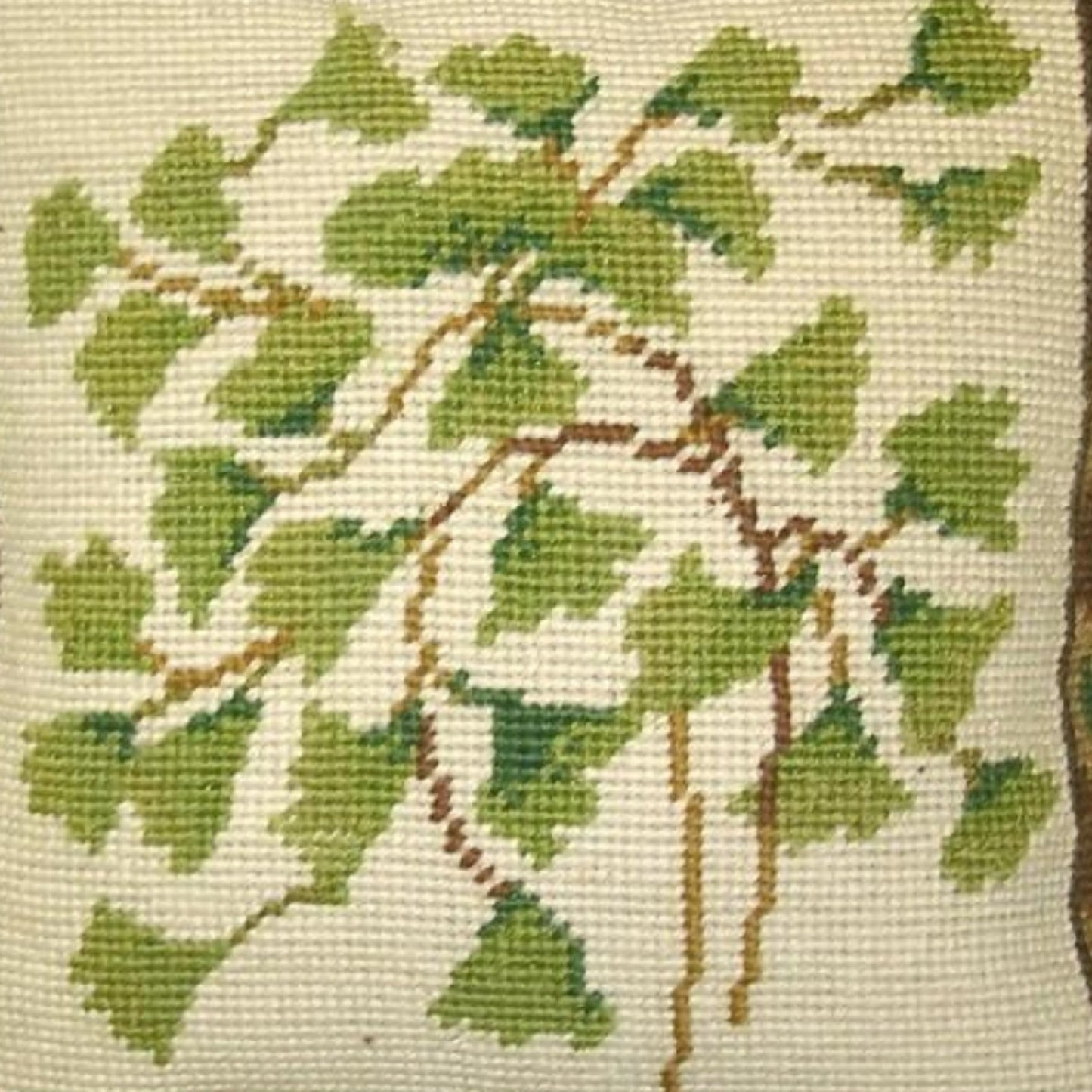 Handmade Wool Needlepoint Pillow Cover - Decorative Throw Cushion Cover - Vintage Floral Embroidery Design small leaves