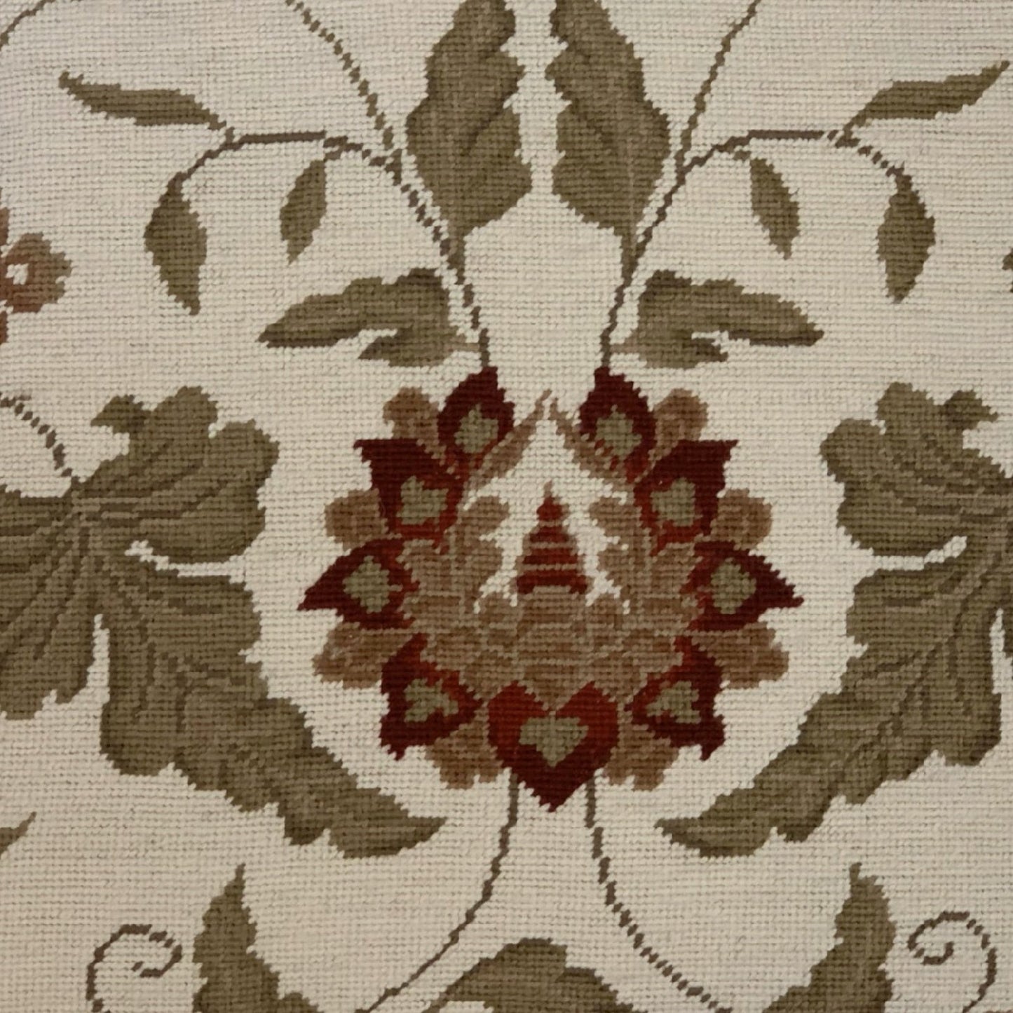 Handmade Wool Needlepoint Pillow Cover - Decorative Throw Cushion Cover - Vintage Floral Embroidery Design leaf red flowers with 3 color tassels