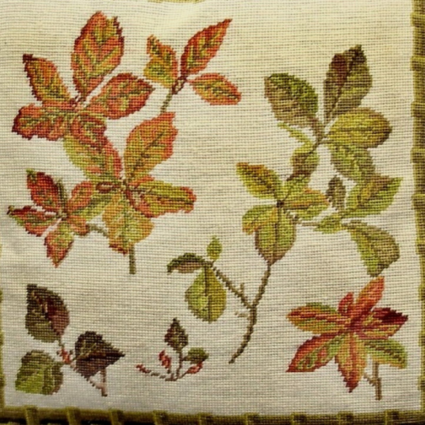 Handmade Wool Needlepoint Pillow Cover - Decorative Throw Cushion Cover - Vintage Floral Embroidery Design  leaves bamboo frame with 3 color tassel