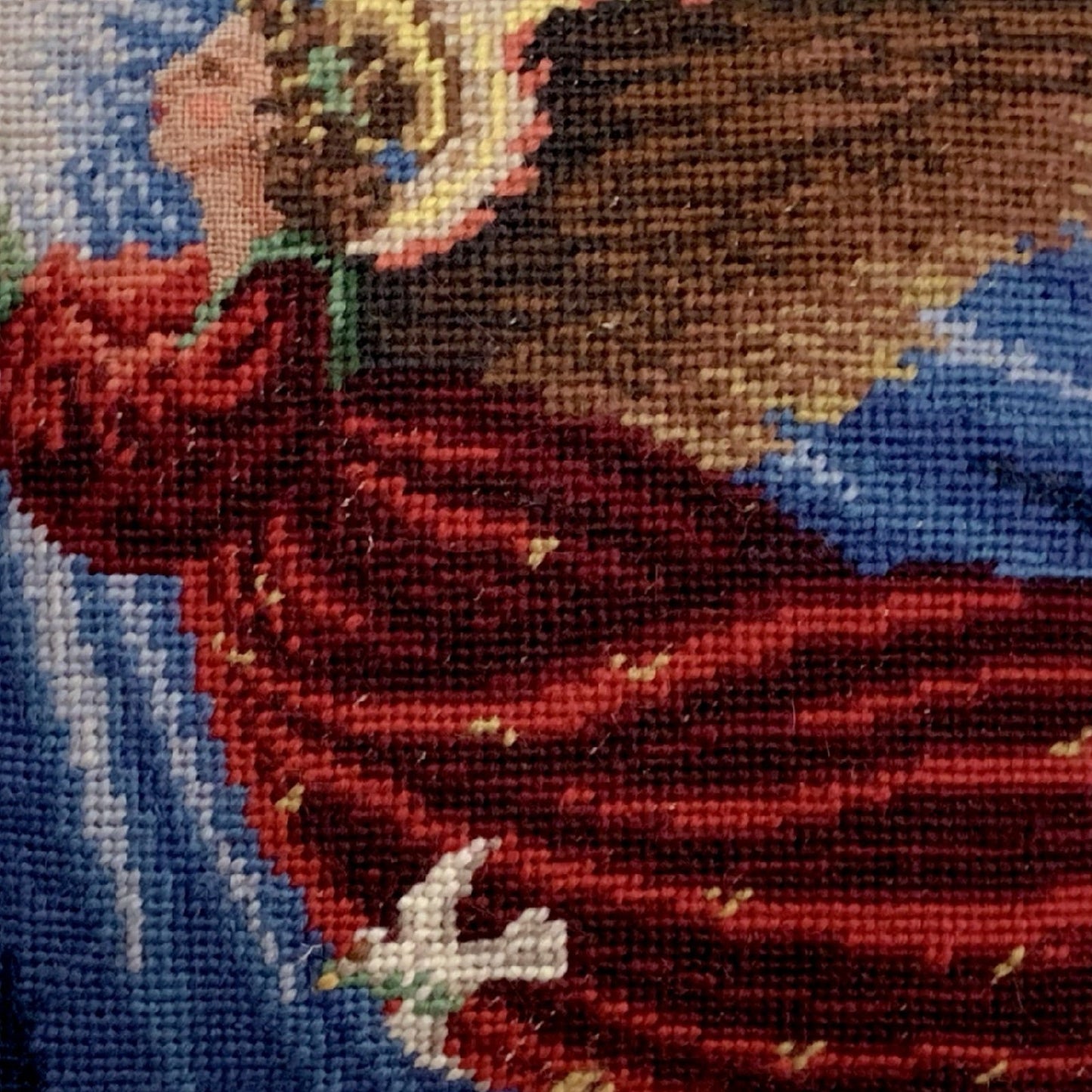 Handmade Wool Needlepoint Pillow Cover - Decorative Throw Cushion Cover - Vintage Floral Embroidery Design Finest Petipoint Angle 1