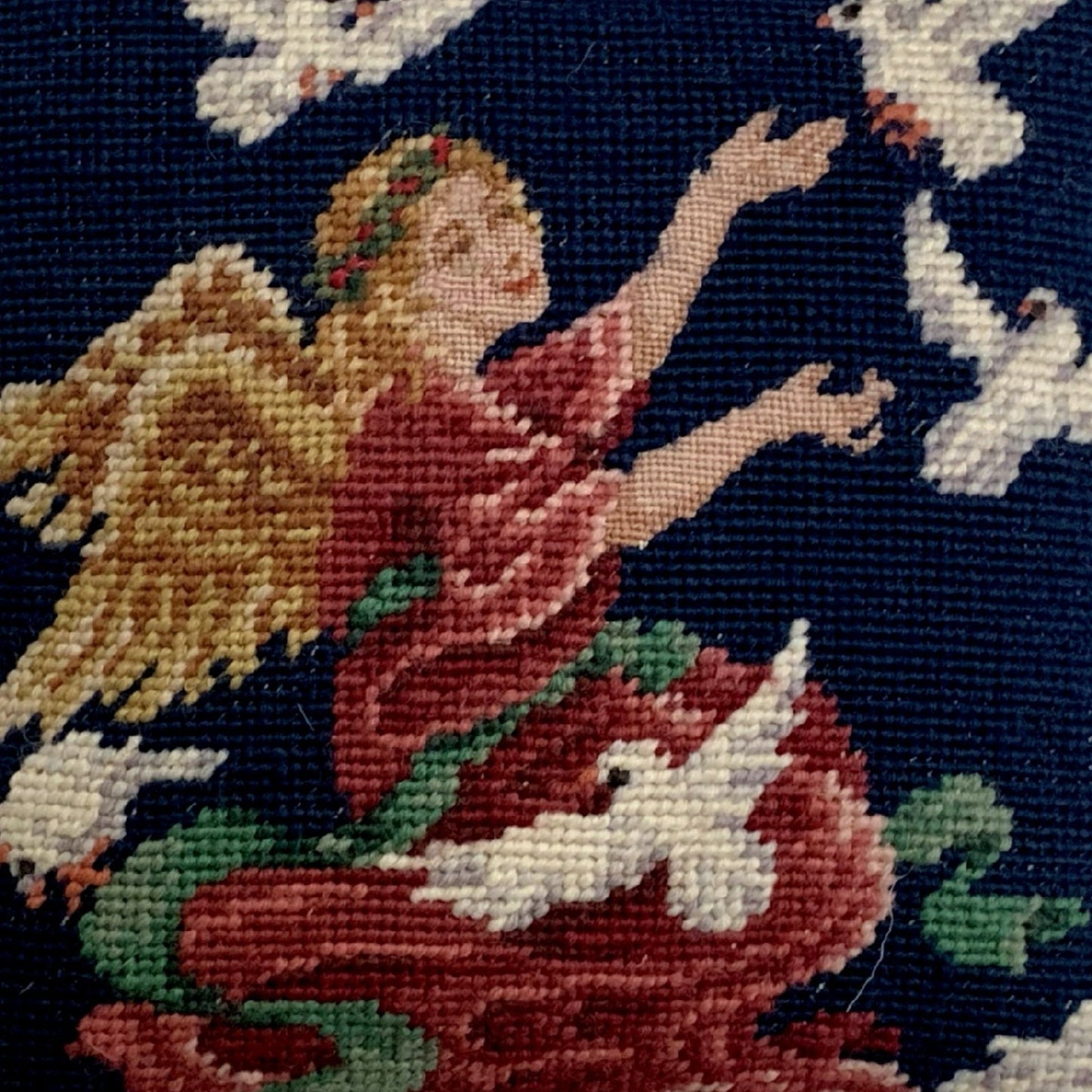 Handmade Wool Needlepoint Pillow Cover - Decorative Throw Cushion Cover - Vintage Floral Embroidery Design Finest Petipoint Angle