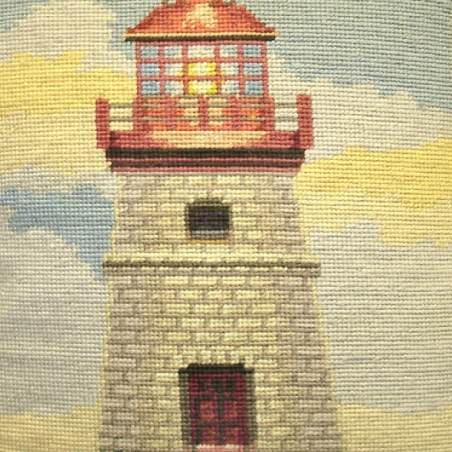 Handmade Wool Needlepoint Pillow Cover - Decorative Throw Cushion Cover - Vintage Floral Embroidery Design James Winess designMapped lighthouse II, &  with cording