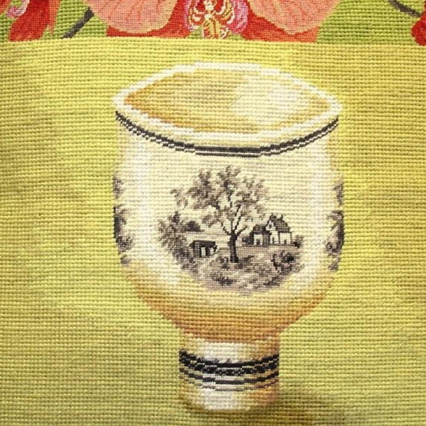 Handmade Wool Needlepoint Pillow Cover - Decorative Throw Cushion Cover - Vintage Floral Embroidery Design  Kathryn White Design L