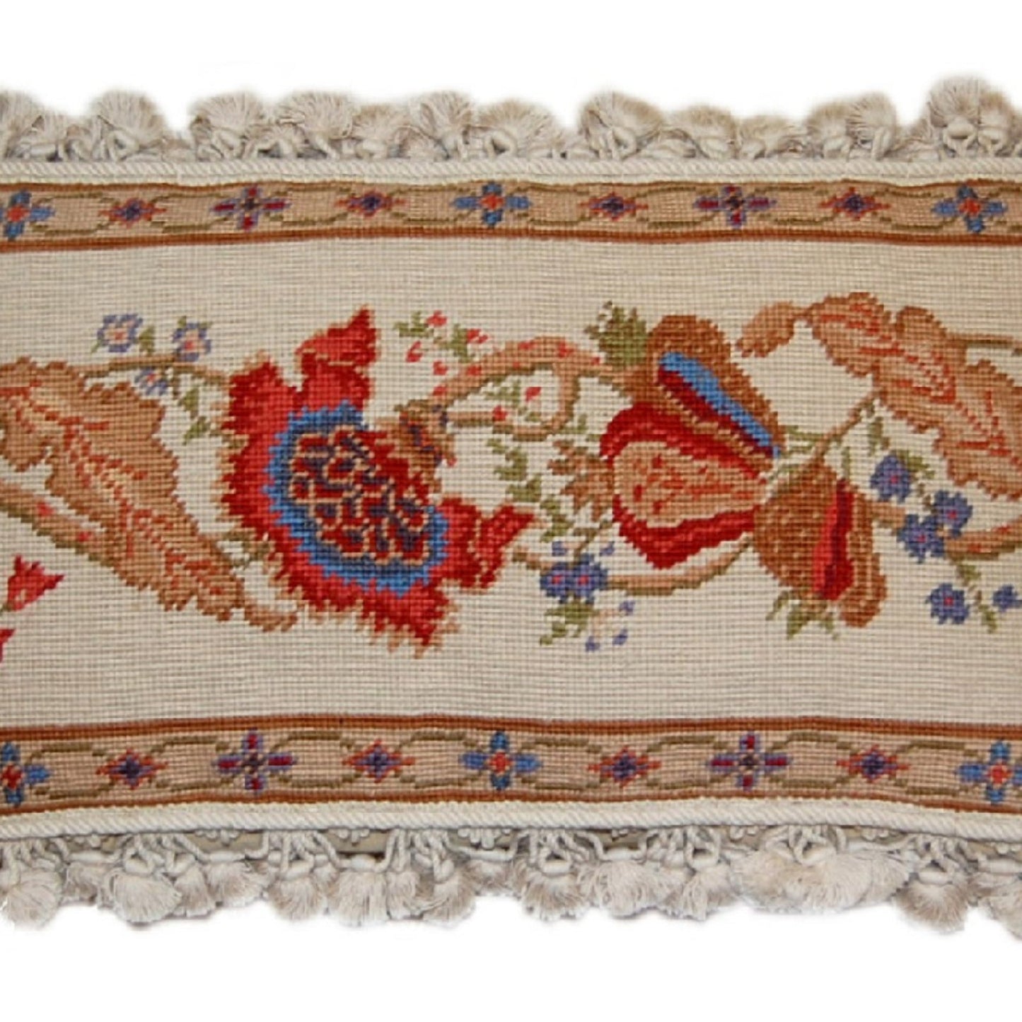Handmade Wool Needlepoint Pillow Cover - Decorative Throw Cushion Cover - Vintage Floral Embroidery Design ginger flower with nature tassels