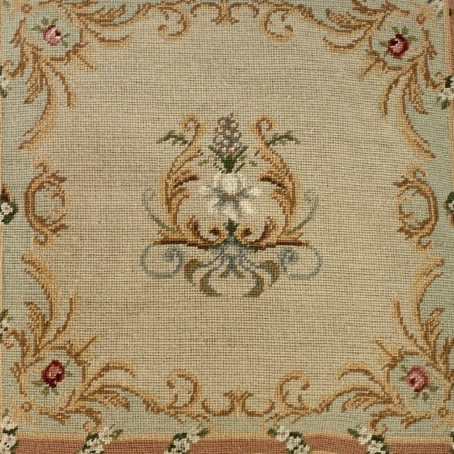 Handmade Wool Needlepoint Pillow Cover - Decorative Throw Cushion Cover - Vintage Floral Embroidery Design  yellow harp floral with 3 color tassel