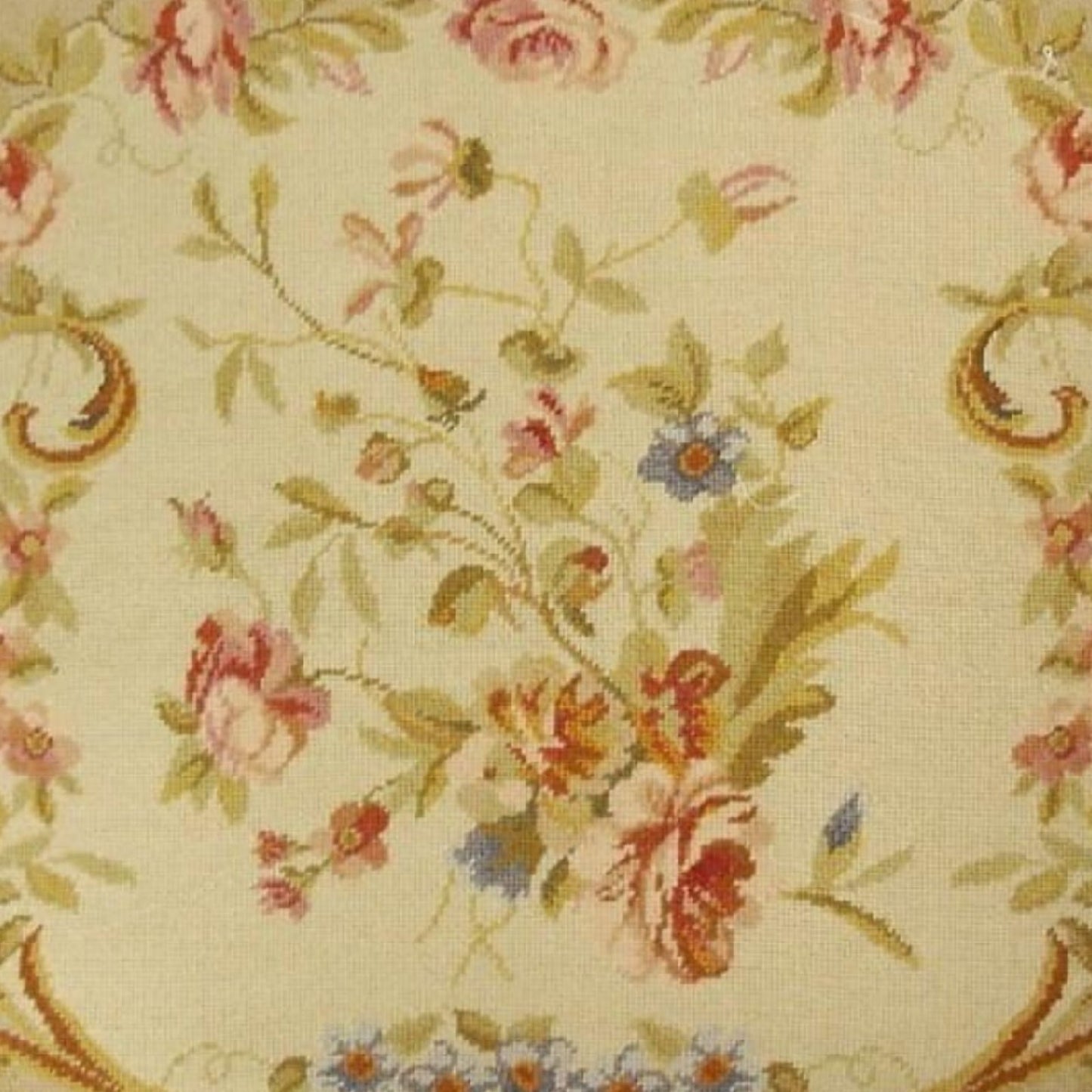 Handmade Wool Needlepoint Pillow Cover - Decorative Throw Cushion Cover - Vintage Floral Embroidery Design III