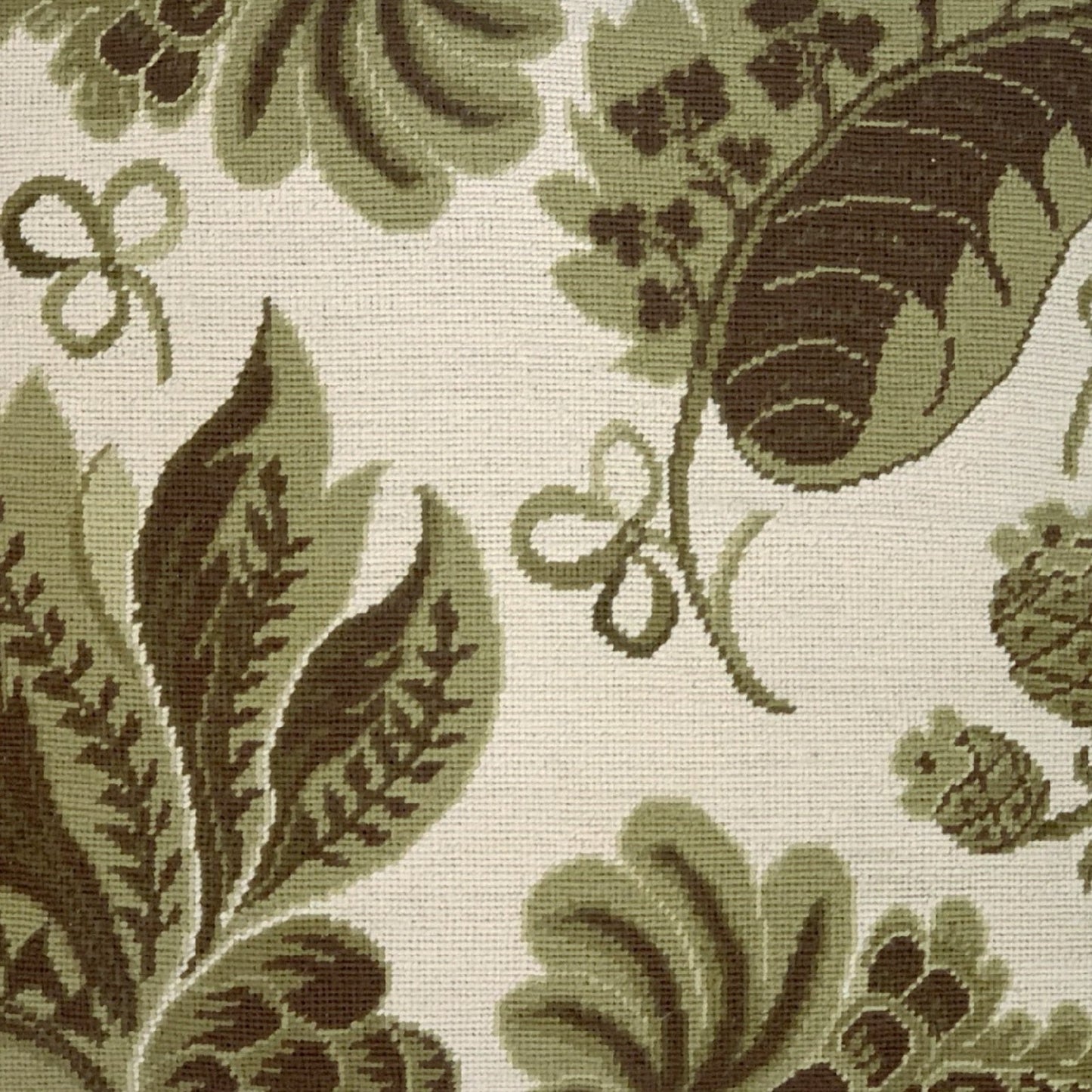 Handmade Wool Needlepoint Pillow Cover - Decorative Throw Cushion Cover - Vintage Floral Embroidery Design olive-brown  tropical leaves with tassels