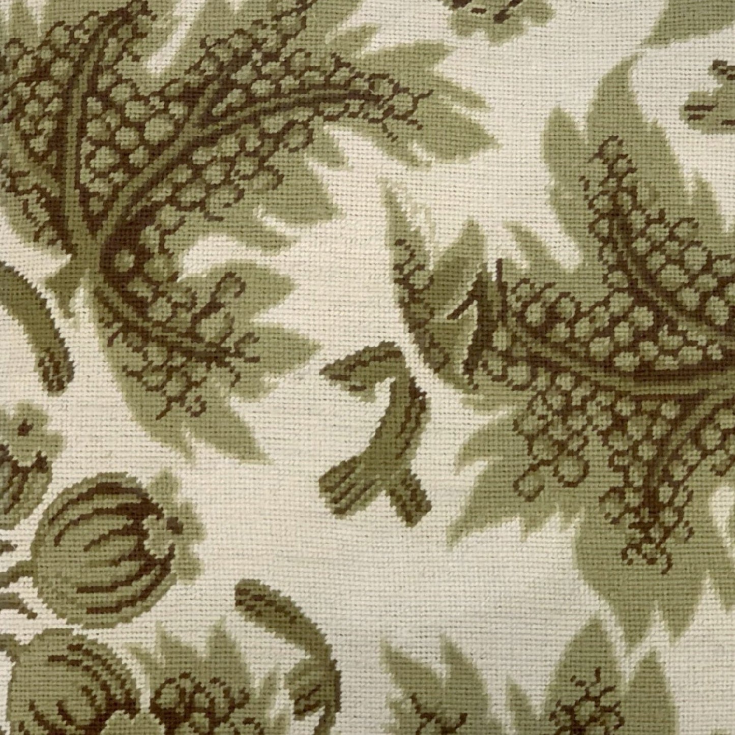 Handmade Wool Needlepoint Pillow Cover - Decorative Throw Cushion Cover - Vintage Floral Embroidery Design olive grapes leaves ivory background with tassels