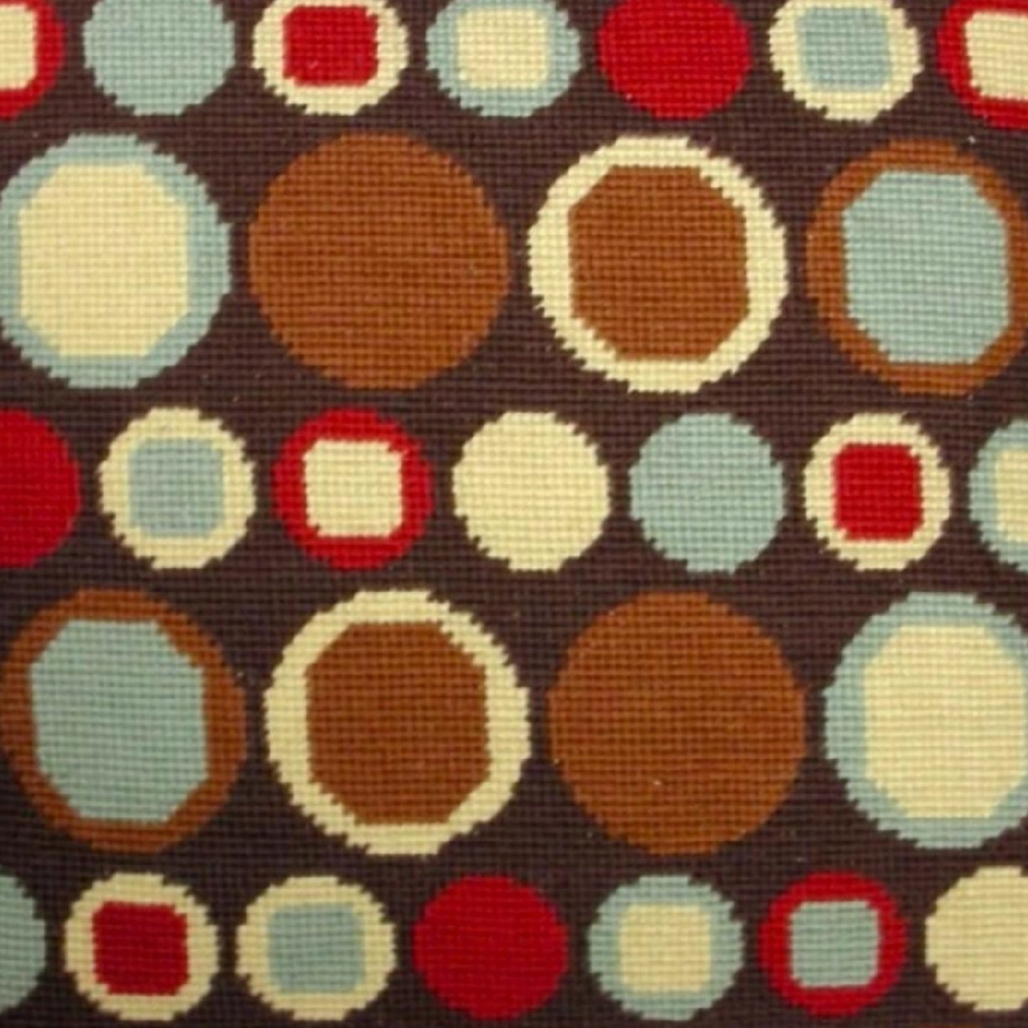 Handmade Wool Needlepoint Pillow Cover - Decorative Throw Cushion Cover - Vintage Floral Embroidery Design different sizes dots in shade of brown,green,cream,red,brown background