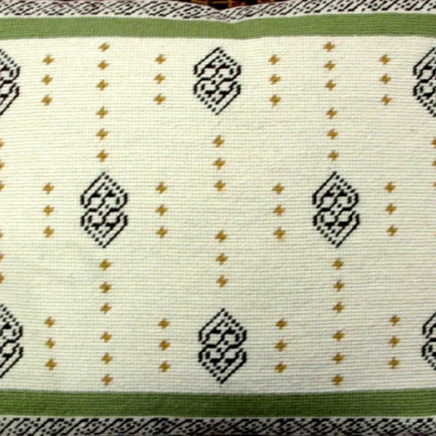 Handmade Wool Needlepoint Pillow Cover - Decorative Throw Cushion Cover - Vintage Floral Embroidery Design tapestry heartscroll rct design green/brown