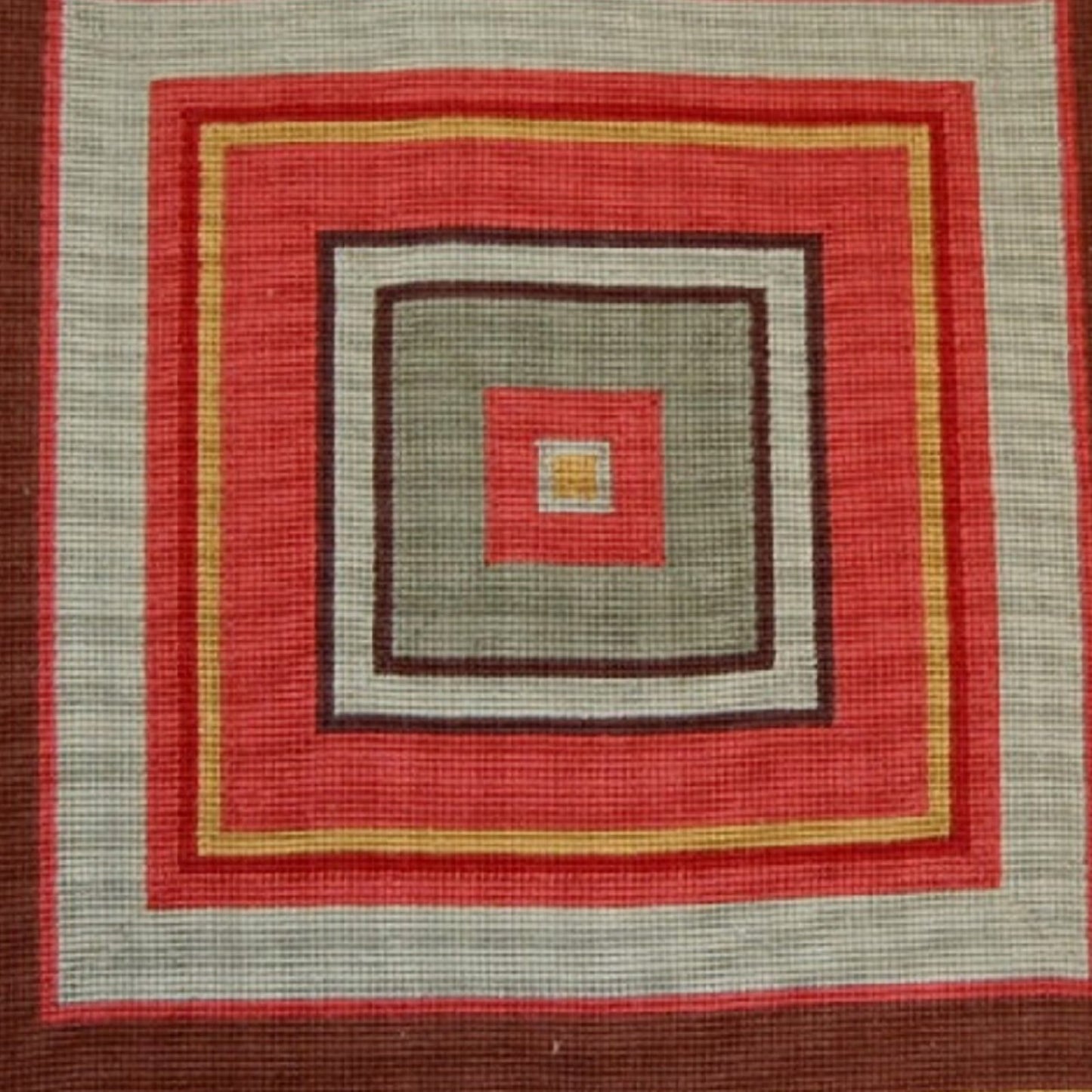 Handmade Wool Needlepoint Pillow Cover - Decorative Throw Cushion Cover - Vintage Floral Embroidery Design square in red, brown, green with golden tassels