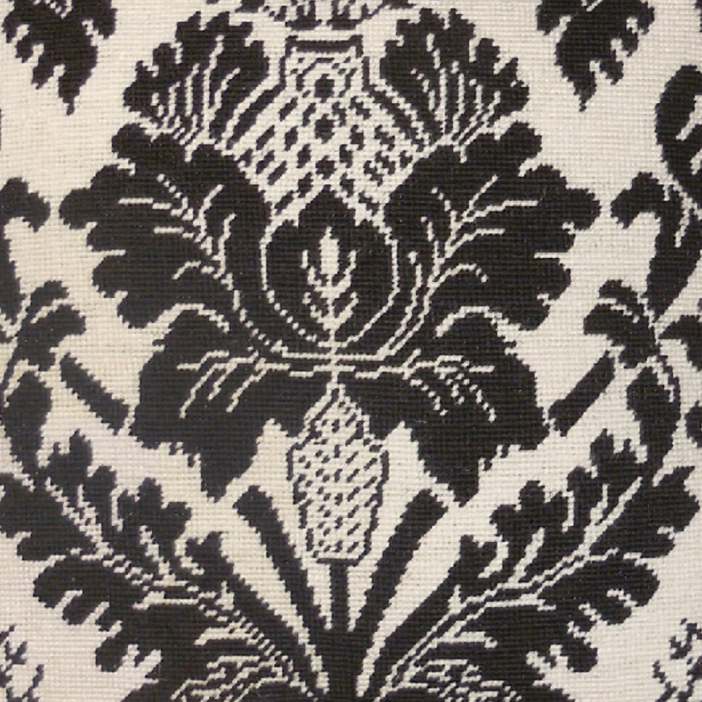 Handmade Wool Needlepoint Pillow Cover - Decorative Throw Cushion Cover - Vintage Floral Embroidery Design brown/white with cording