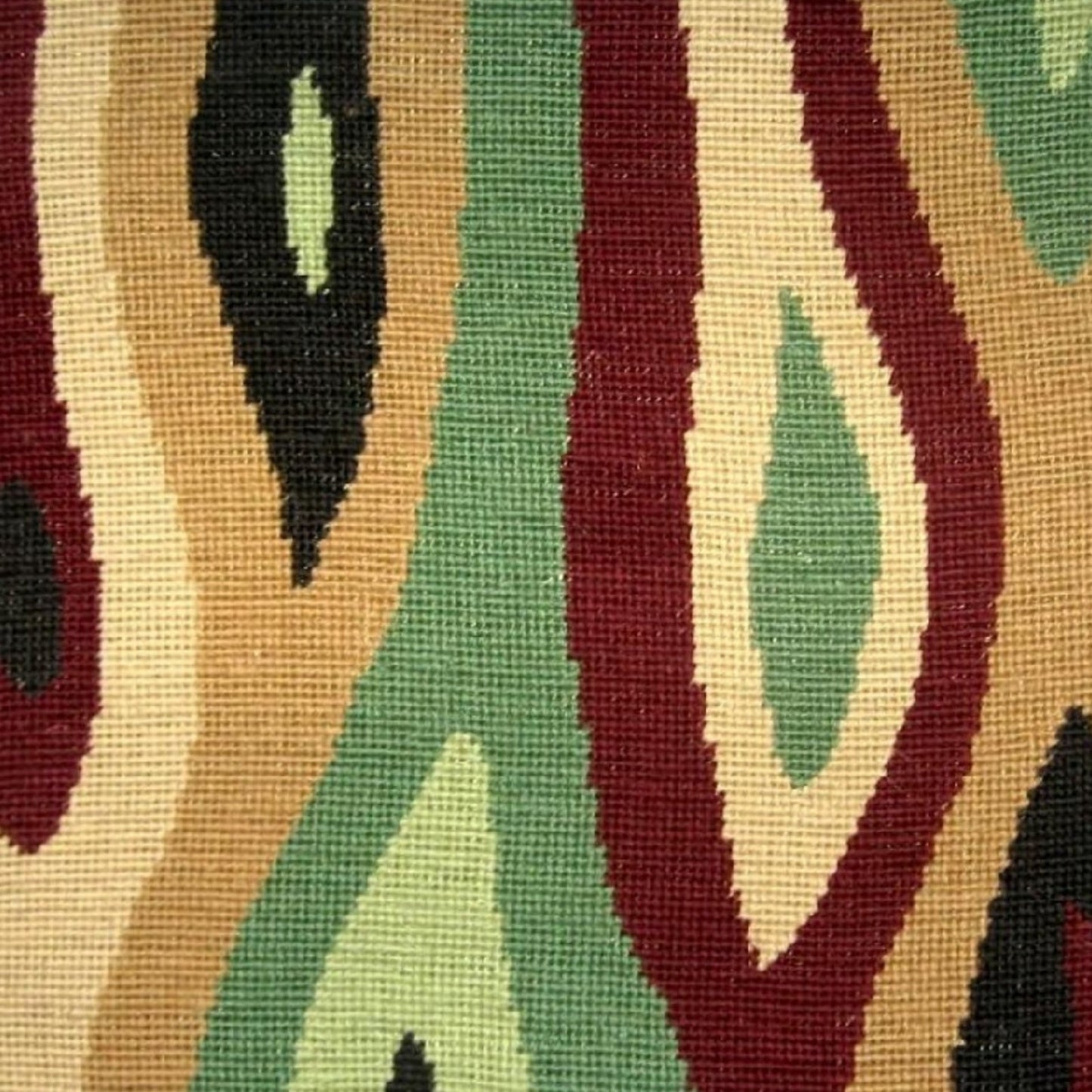 Handmade Wool Needlepoint Pillow Cover - Decorative Throw Cushion Cover - Vintage Floral Embroidery Design geography in red, green, sand on gold background