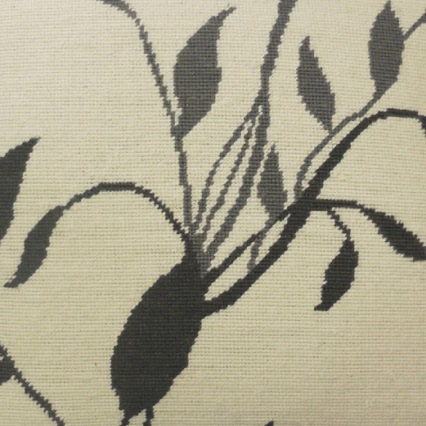 Handmade Wool Needlepoint Pillow Cover - Decorative Throw Cushion Cover - Vintage Floral Embroidery Design gray/black leaves off-white background with checker cording