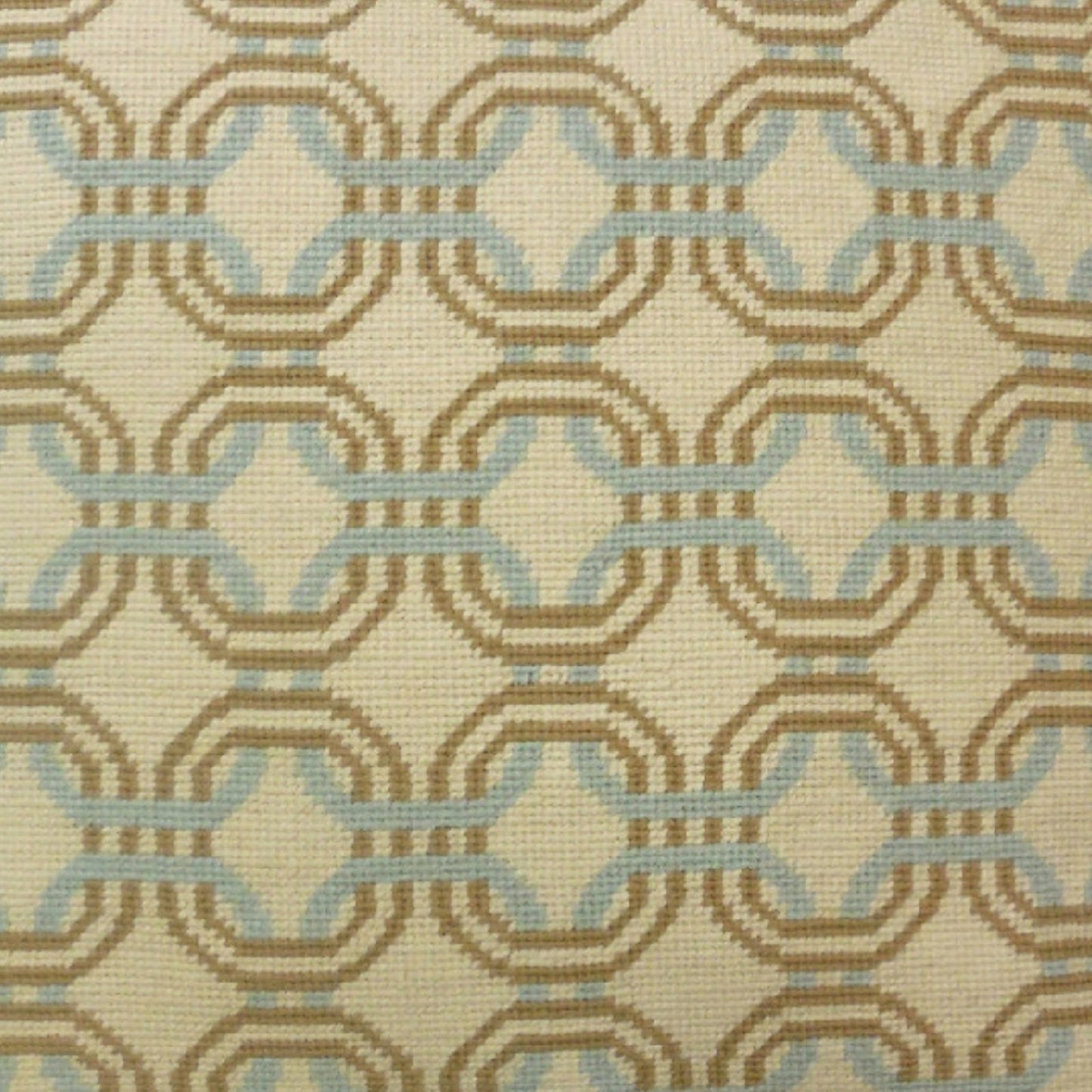 Handmade Wool Needlepoint Pillow Cover - Decorative Throw Cushion Cover - Vintage Floral Embroidery Design chain circle light blue/mustard yellow checker cording