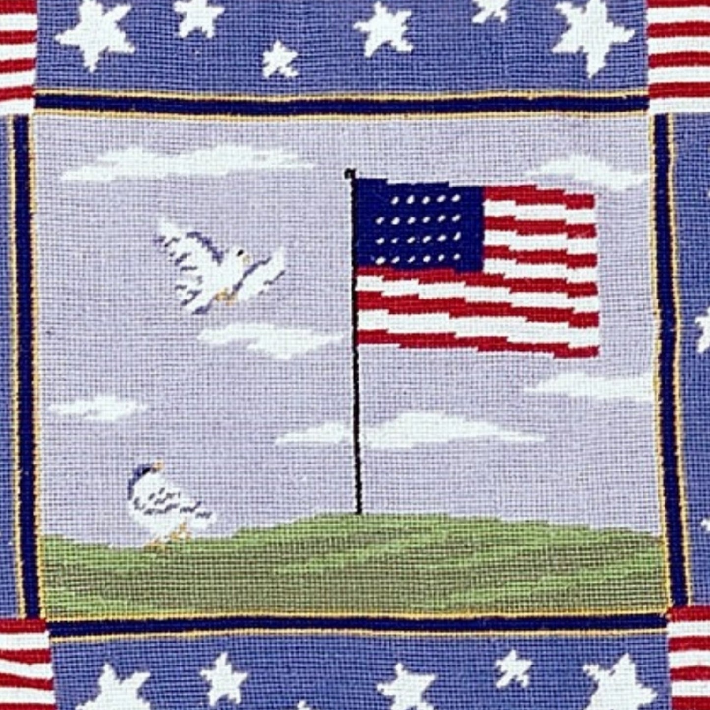 Handmade Wool Needlepoint Pillow Cover - Decorative Throw Cushion Cover - Vintage Floral Embroidery Design center flag  & 4 corner 4 flags