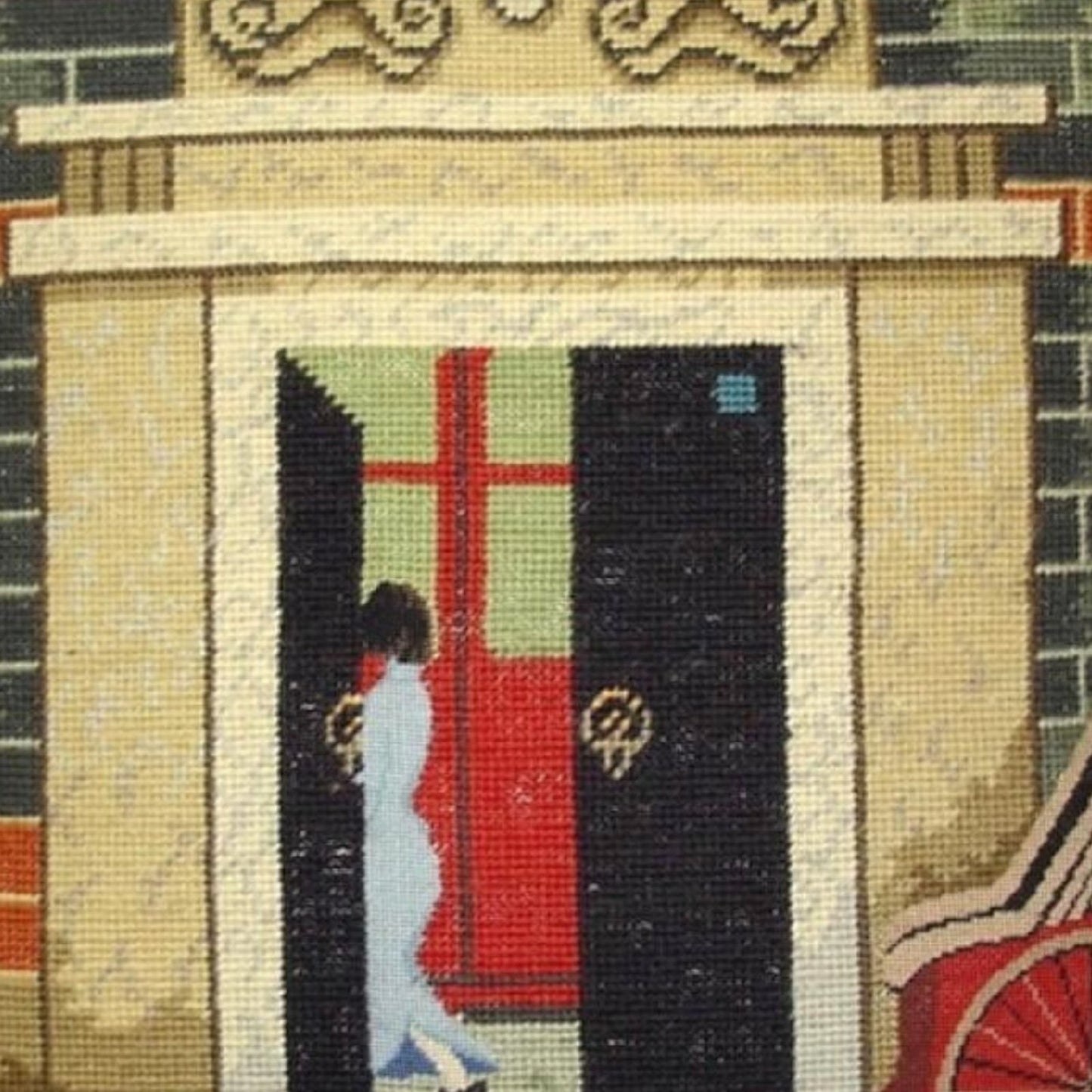 Handmade Wool Needlepoint Pillow Cover - Decorative Throw Cushion Cover - Vintage Floral Embroidery Design  Shanghai ShiKuMen with cording II